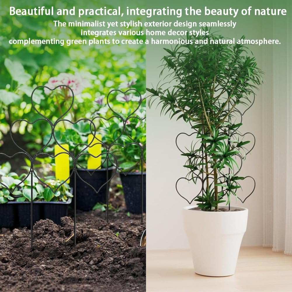 TOMVAES 6 Pcs Black Iron Heart Shaped Climbing Plant Support, Plant Trellis for Garden Potted Plants, Flowers and Veggies