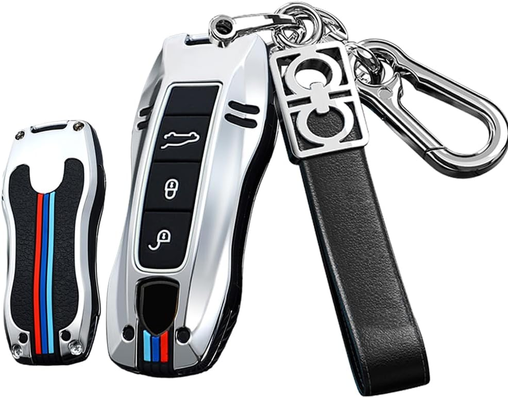 HIBEYO 3/4 Button Key Fob Cover for Porsche 911 Cayenne Macan Panamera Taycan Smart Key Cover for Porsche Keyless Entry Remote Shell Accessories-A Keychain Black