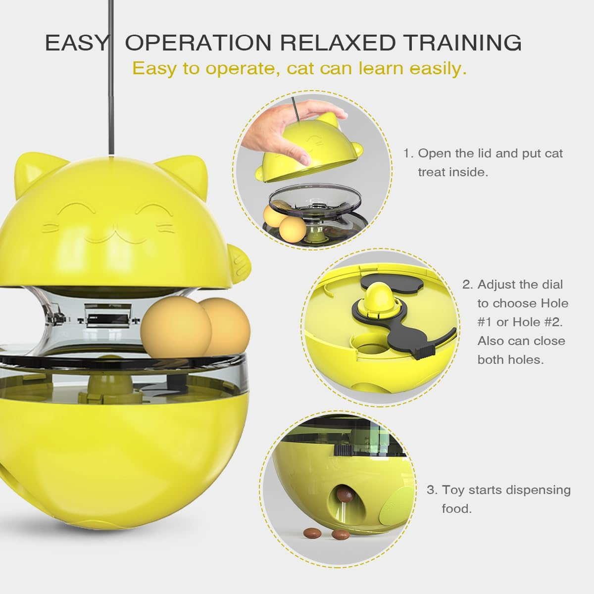 Tumbler Puzzle Feeder Cat Toy, Interactive Treat Dispenser with Cat Treats Temptations for Indoor Cats, Self-Play Exercise Toy for Bored Adult Cats Kittens, Stimulating Mental Physical (Yellow) image number 6