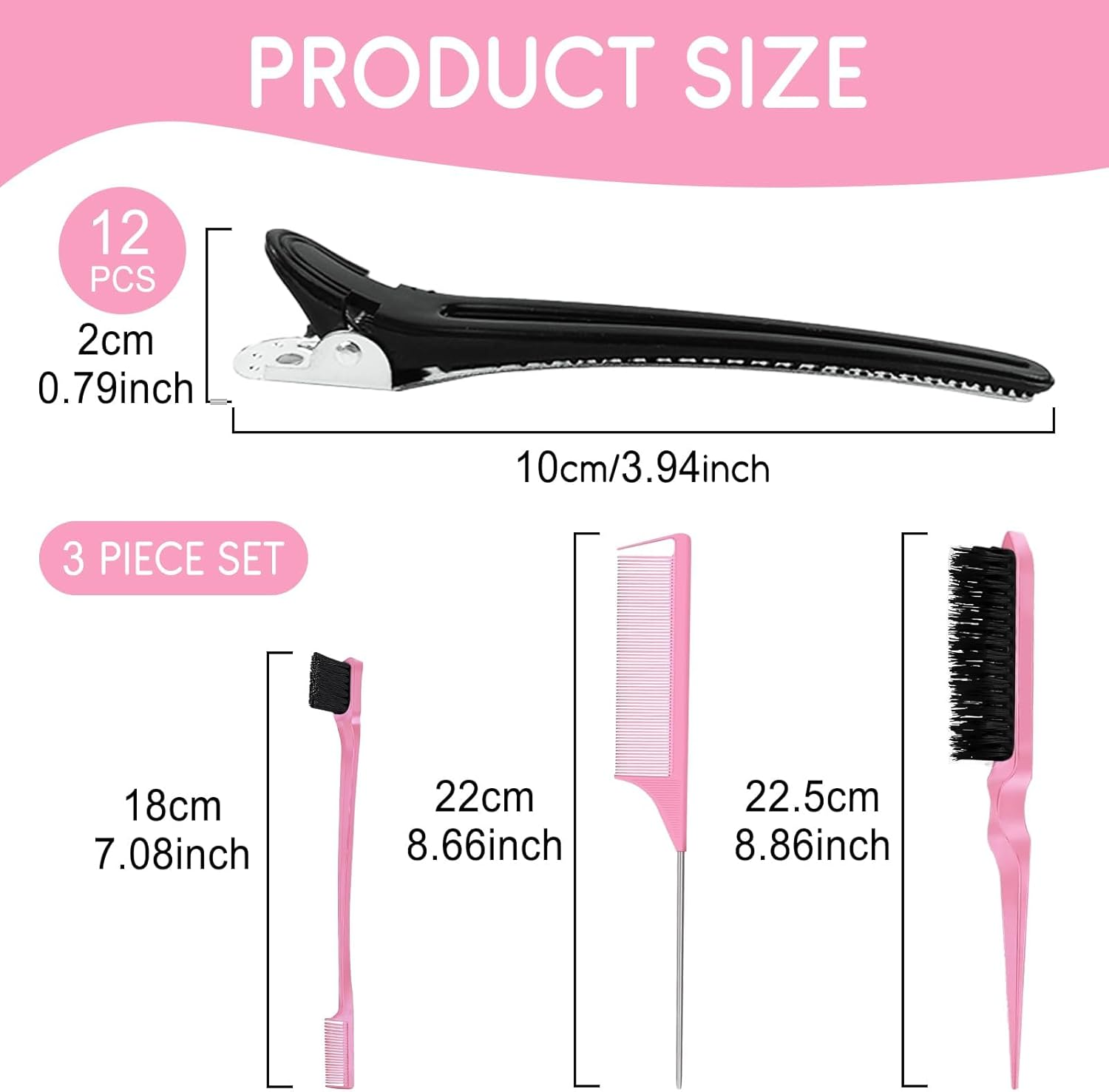 Sularpek 12PCS Sectioning Hair Clips for Styling + 3PCS Comb, Hair Grips for Women, Slick Back Brush Set, Salon and Home Hairdressing Clips(Black) image number 1