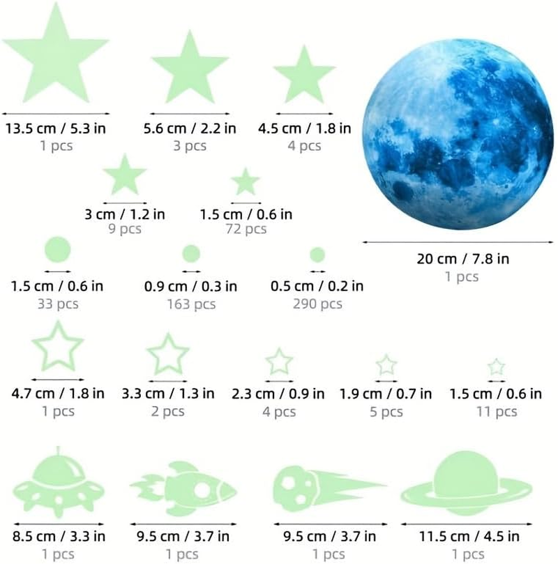 603Pcs Glow in the Dark Stars Wall Stickers, Glow in the Dark Stars Ceiling, Moon Wall Decals Planets Solar System Wall Stickers for Kids Boys Wall Sticker for Nursery Bedroom Living Room (Blue) image number 3