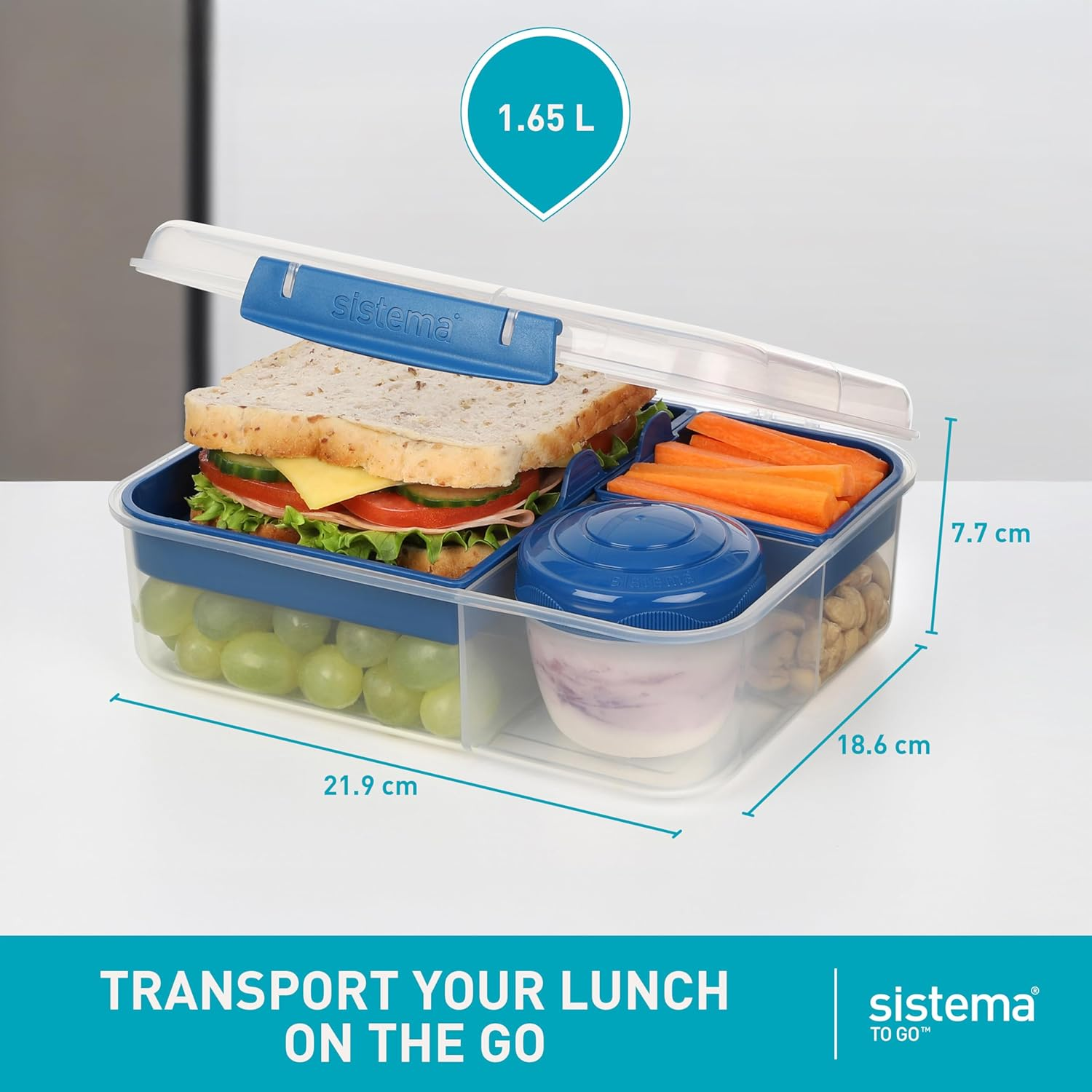 Sistema to GO Bento Box Cubes | 1.65 L | School Lunch Boxes with Compartments & Snack Pots | Bpa-Free | 2 Count | Minty Teal & Ocean Blue image number 3