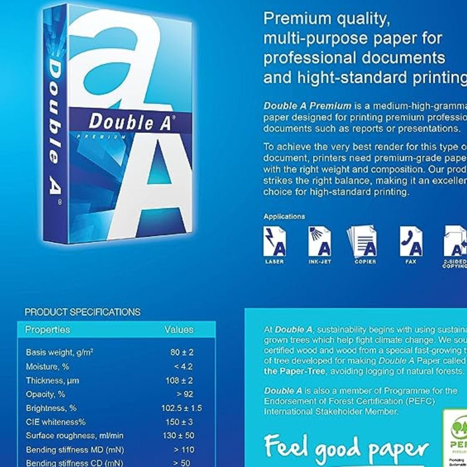 Double a Premium 80 GSM Copy Paper, White, A5 Size (500 Sheet) image number 4