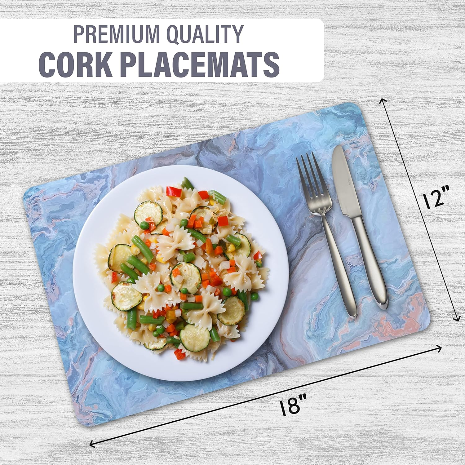 Dainty Home Marble Cork Place Mats Rectangle Navy 12"X18" Set of 2 Washable Placemats Heat Resistant Placemats Non Slip Table Placemats