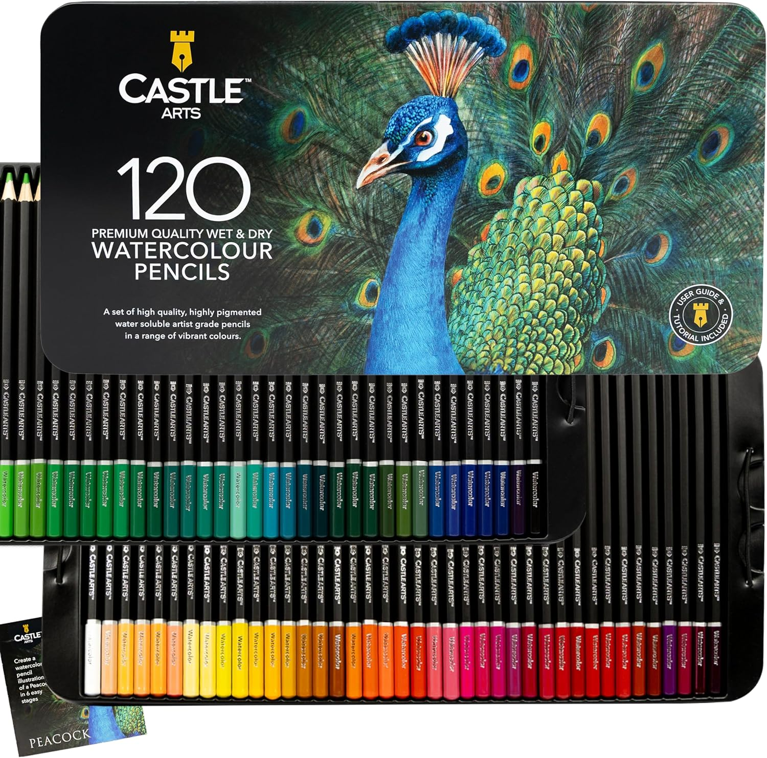Castle Art Supplies Watercolor Pencils Set | 120 Vibrant Pigments for Blending, Drawing and Painting | Adults and Professionals | Presented in Tin Case image number 2