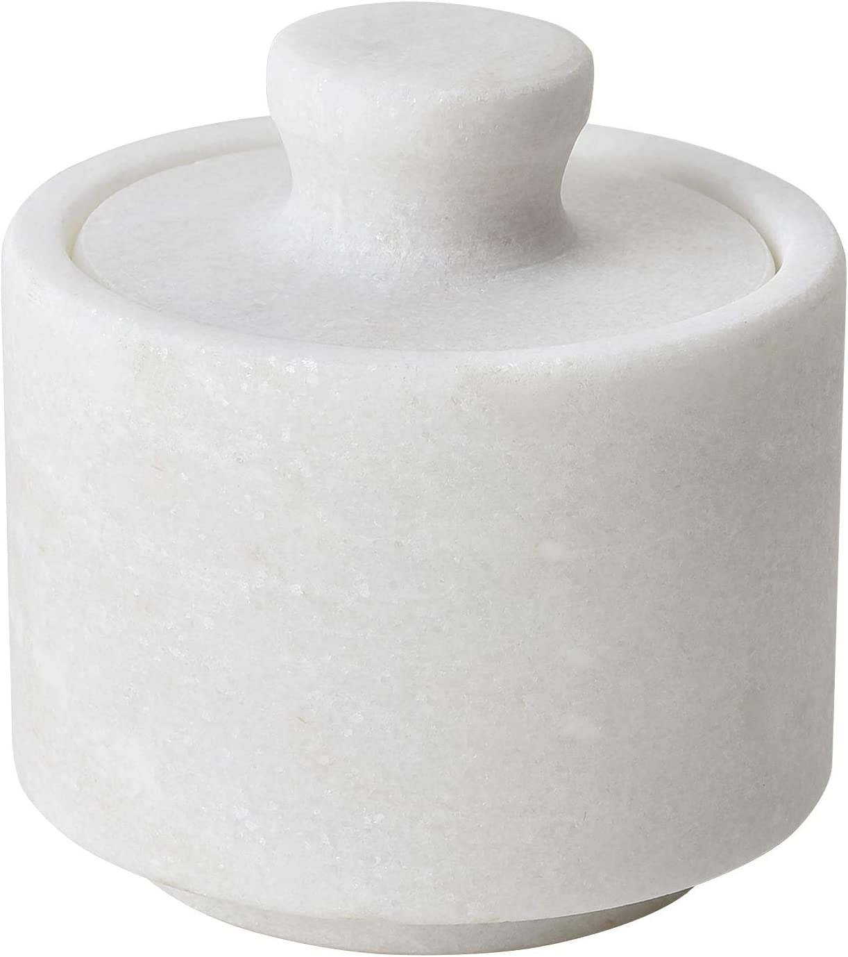 Rissetree White Marble Salt Cellar Keeper with Lid, Classic Style, Spice Jar, 3" X 3" Diameter image number 3
