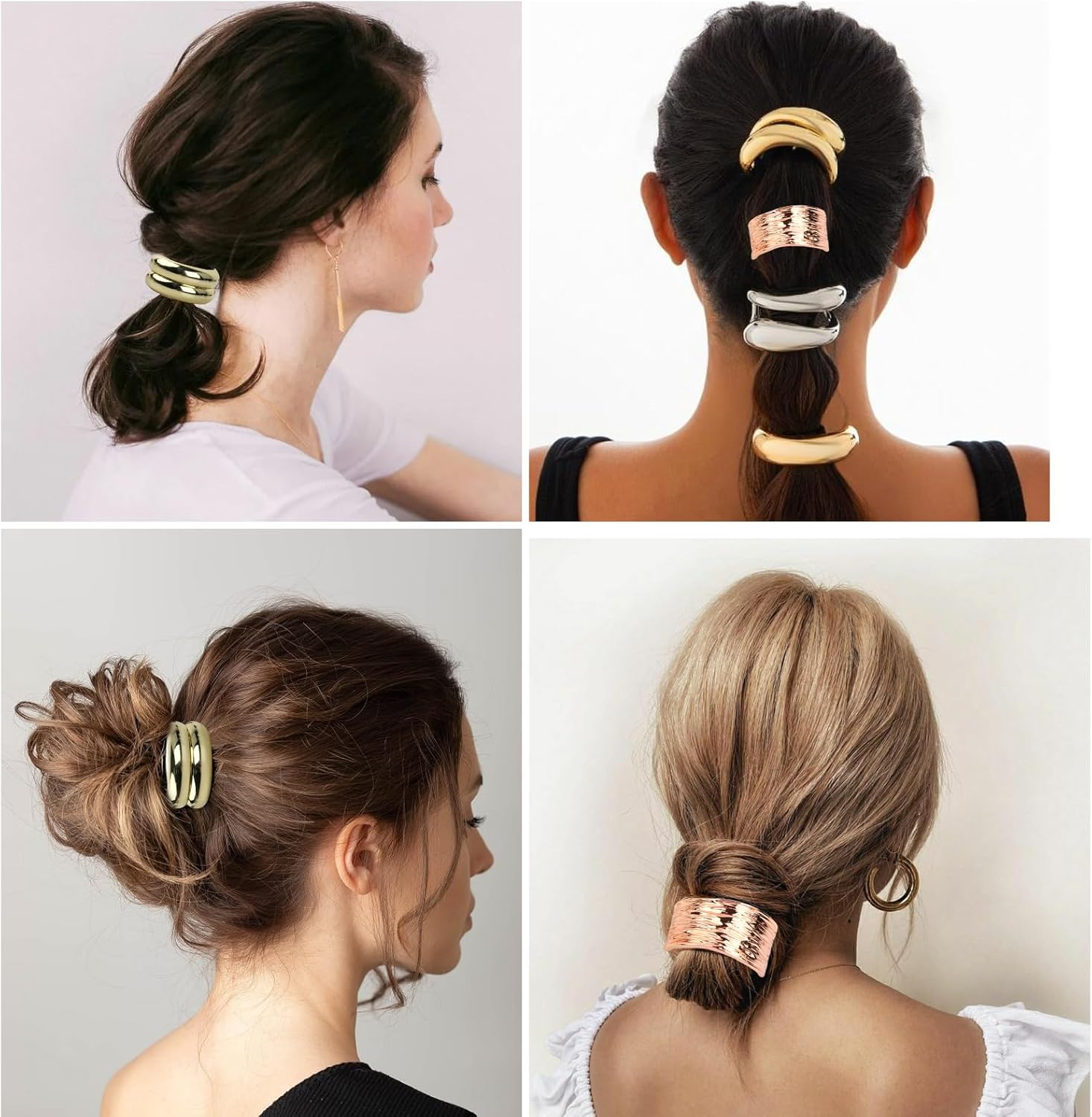 YILANJIN Pack of 4 Hair Bobbles, Metal Hair Accessories, Hair Bobbles, Glitter Ponytail Holder Cuff, Stylish Hair Band, Fashionable Elastic Hair Band for Women, Girls, Hair Accessory (A) image number 5