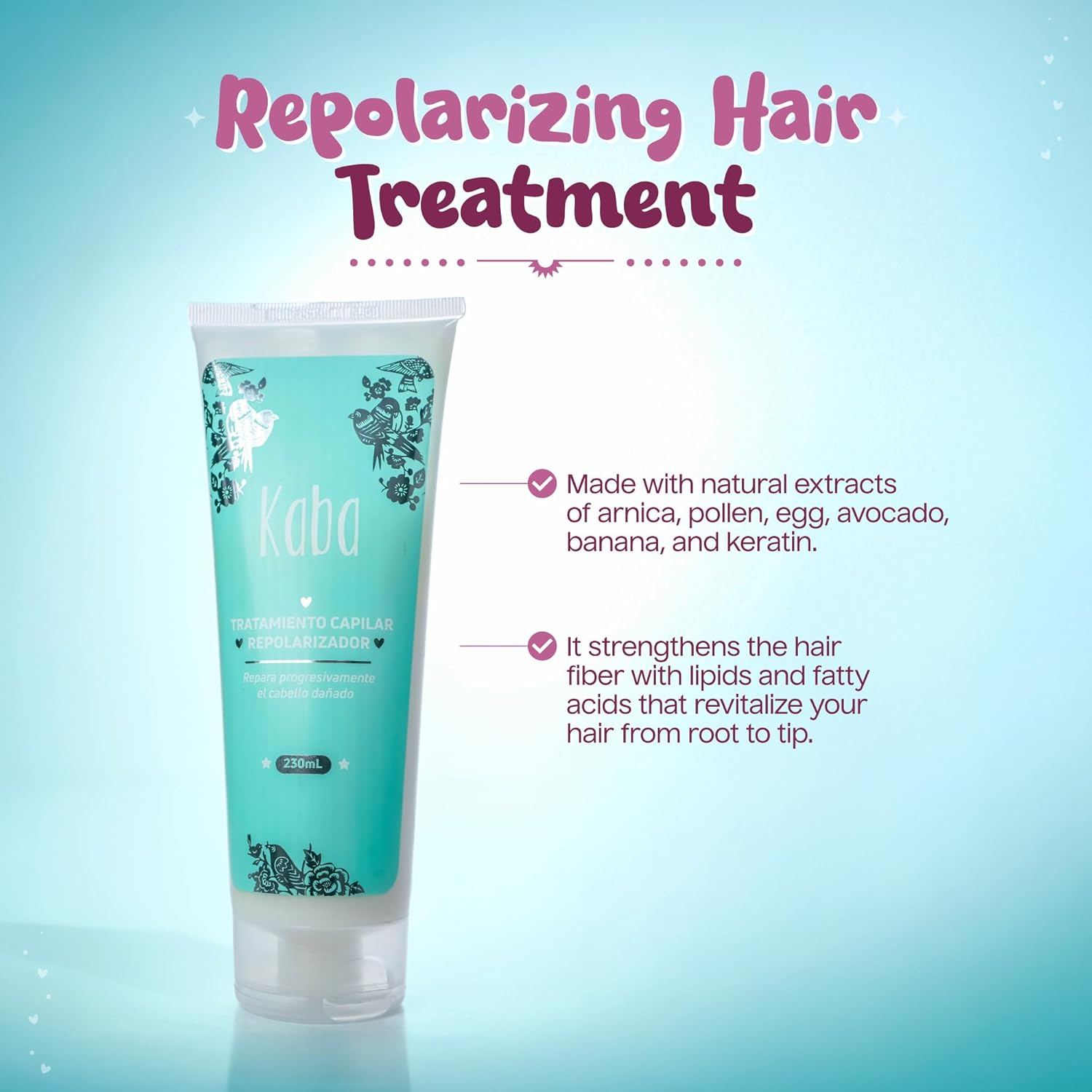 Kaba Hair Treatment Mask for Dry Damaged Hair, Made with Natural Extracts, Promotes Growth, Deep Conditioning, Restores Vitality & Frizz Control, 7.8 Oz image number 3