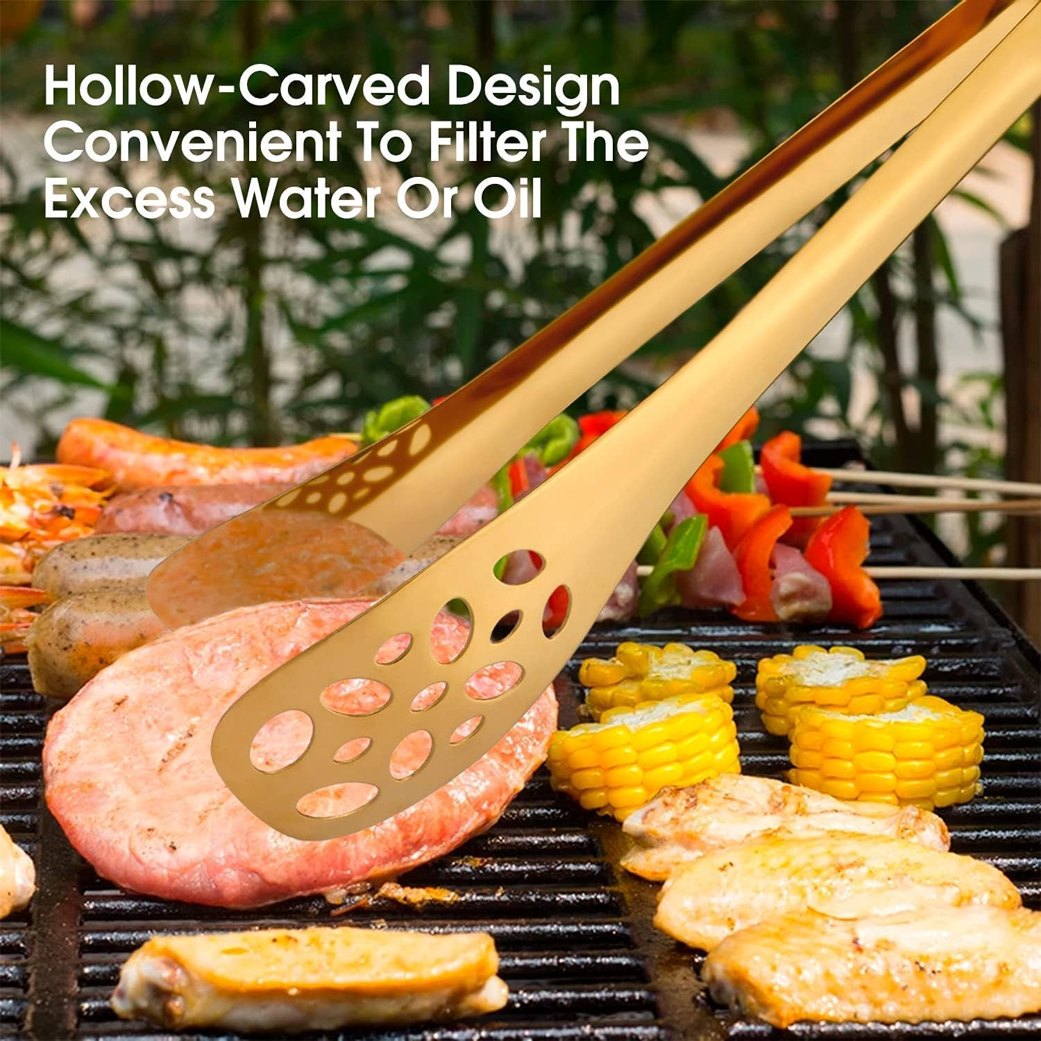 2 Pack Kitchen Tongs for Cooking 10 Inch Stainless Steel Salad Tongs BBQ Grill Tongs Heavy Duty Metal Tongs Heat Resistant Gold Serving Utensils (Gold, 10 Inch) image number 4