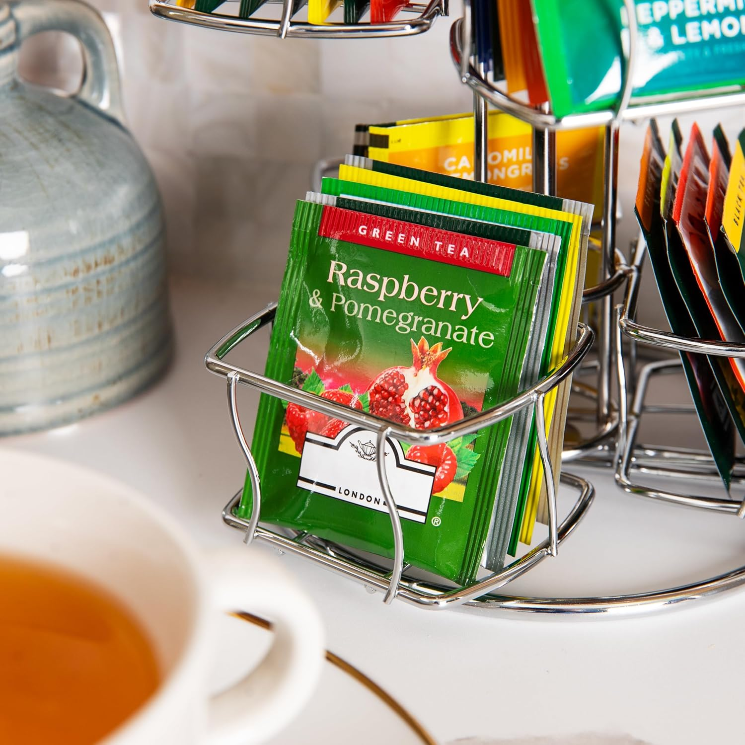 Mind Reader Alloy Collection, 2-Tier Tea Bag Carousel, 60 Bag Capacity, Rotating, Metal, 7" L X 7" W X 8.25" H, Silver image number 3