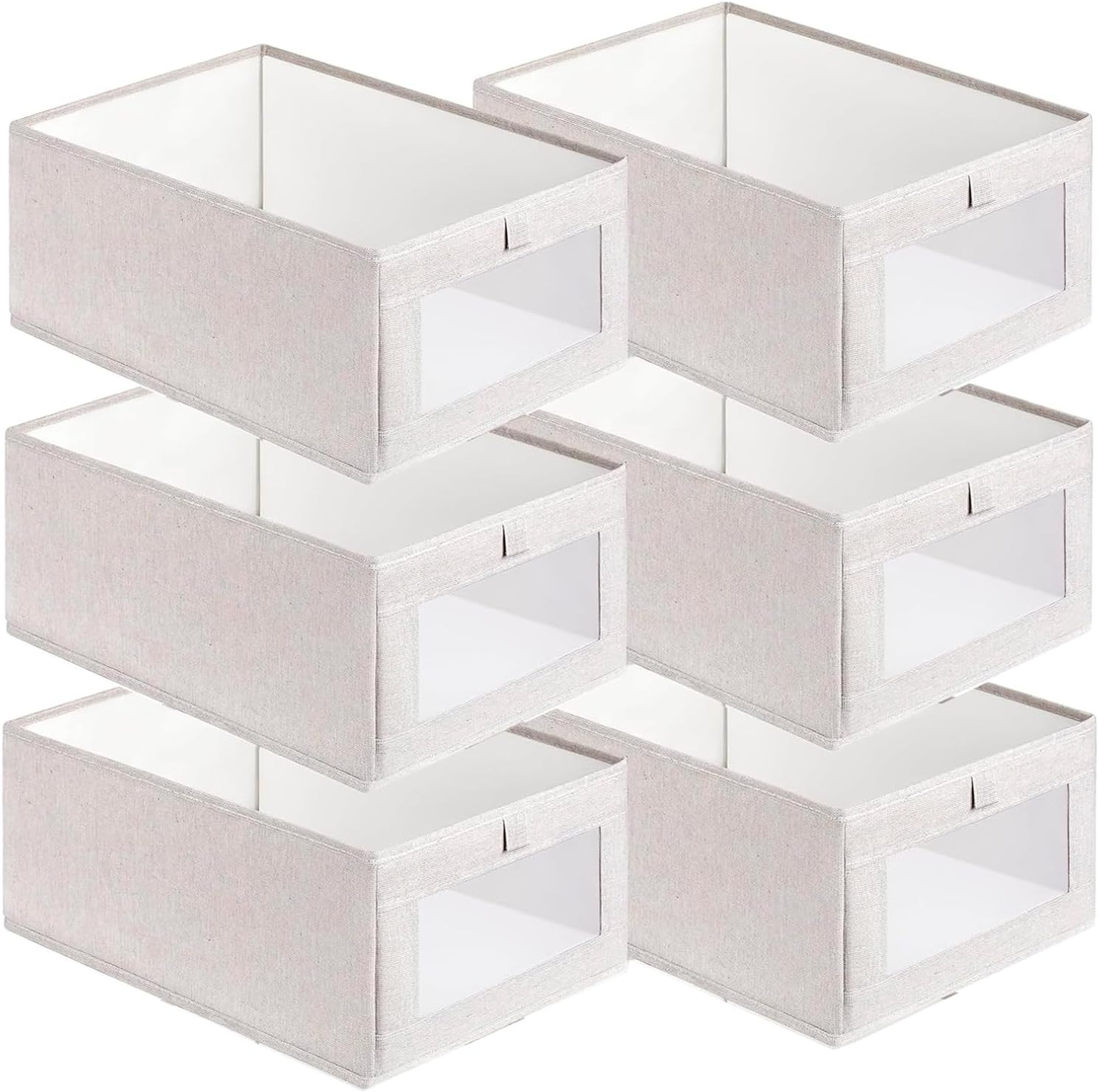 6 Pack Linen Closet Organizers and Storage Clothing Bins Large Foldable Box with Window Storage Baskets for Closet Shelf Jeans Clothes Toys Organization, Cube Storage Boxes for Organizing image number 2