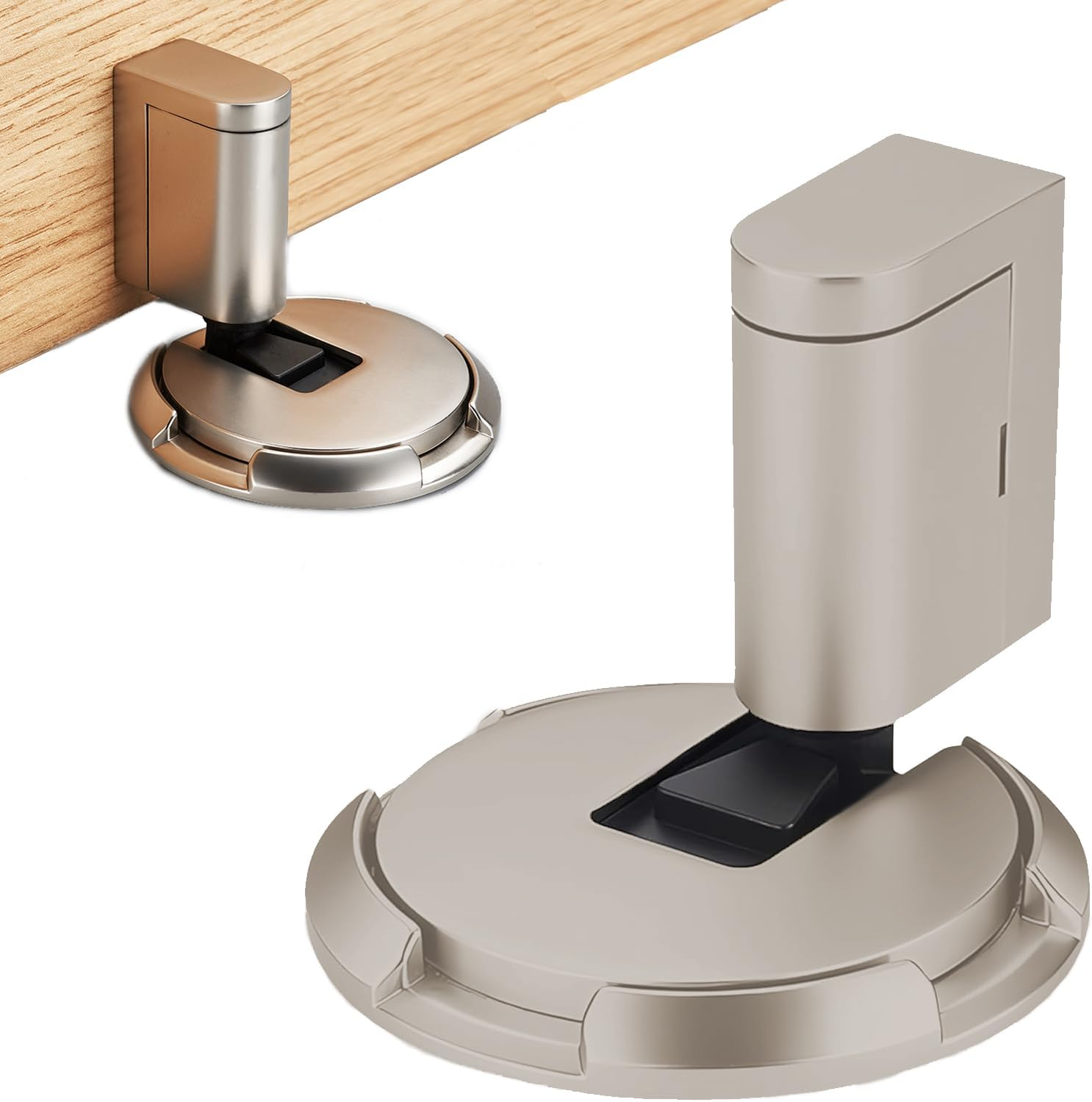 Zalizr No-Magnetic Mechanical Door Stopper, Adjustable Height Door Holder for Gaps 0.5 to 2 CM, Windproof, with Adhesive Pads and Screws (Glossy Nickel) image number 1