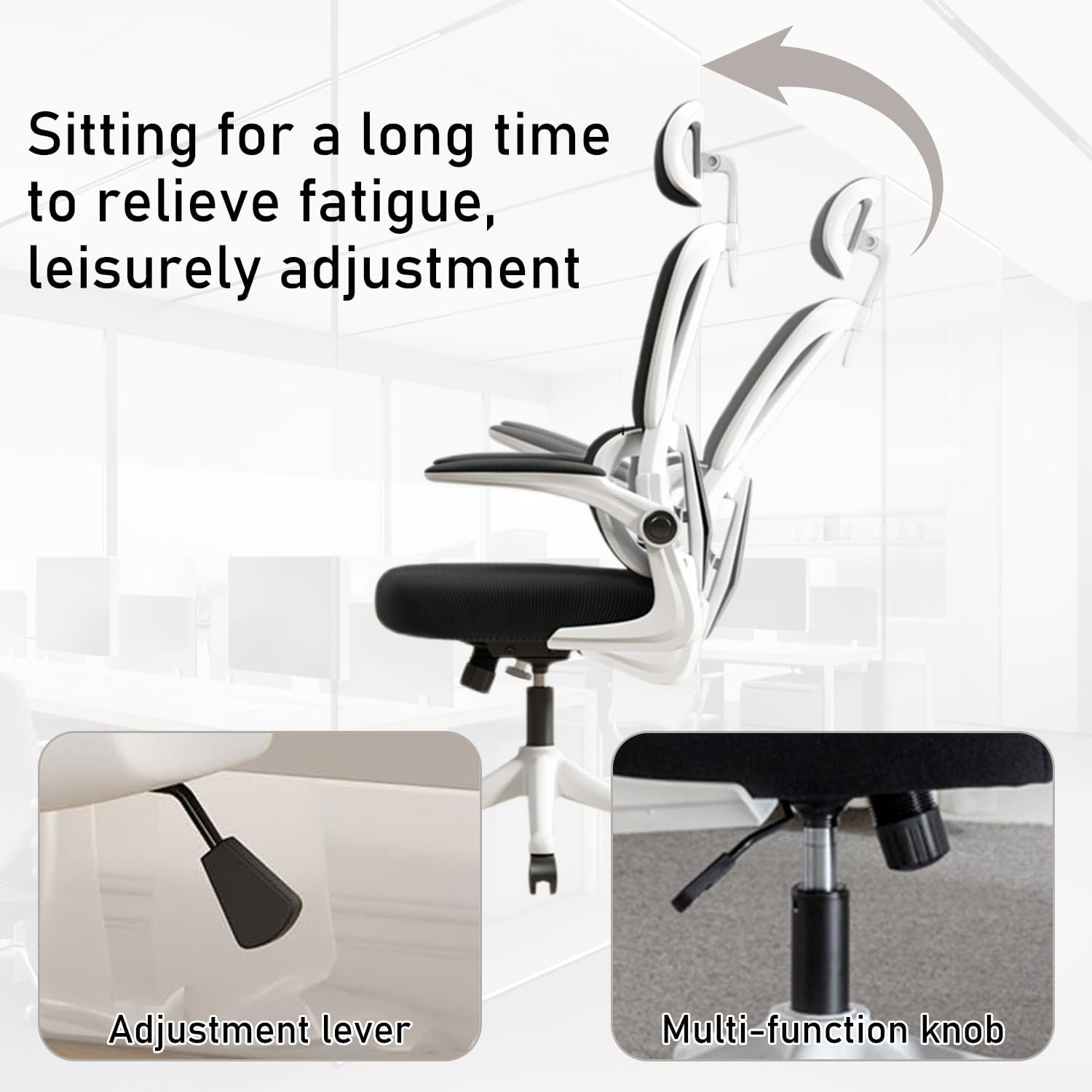 Uandhome Office Chair,Ergonomic Desk Chair,Home Office Desk Chair with Adjustable Headrest & Armrests,Computer Desk Chair,Comfortable Lumbar Support,Breathable Cushion for Home,Meeting(Black) image number 3