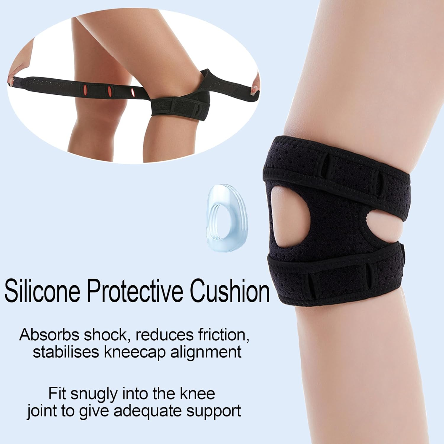 Bestek 2PCS Wellness Knee Brace,Adjustable Patella Tendon Knee Strap Sleeve,Knee Support for Arthritis Pain, Injury Recovery, Running,Workout,Men,Women-Black image number 1