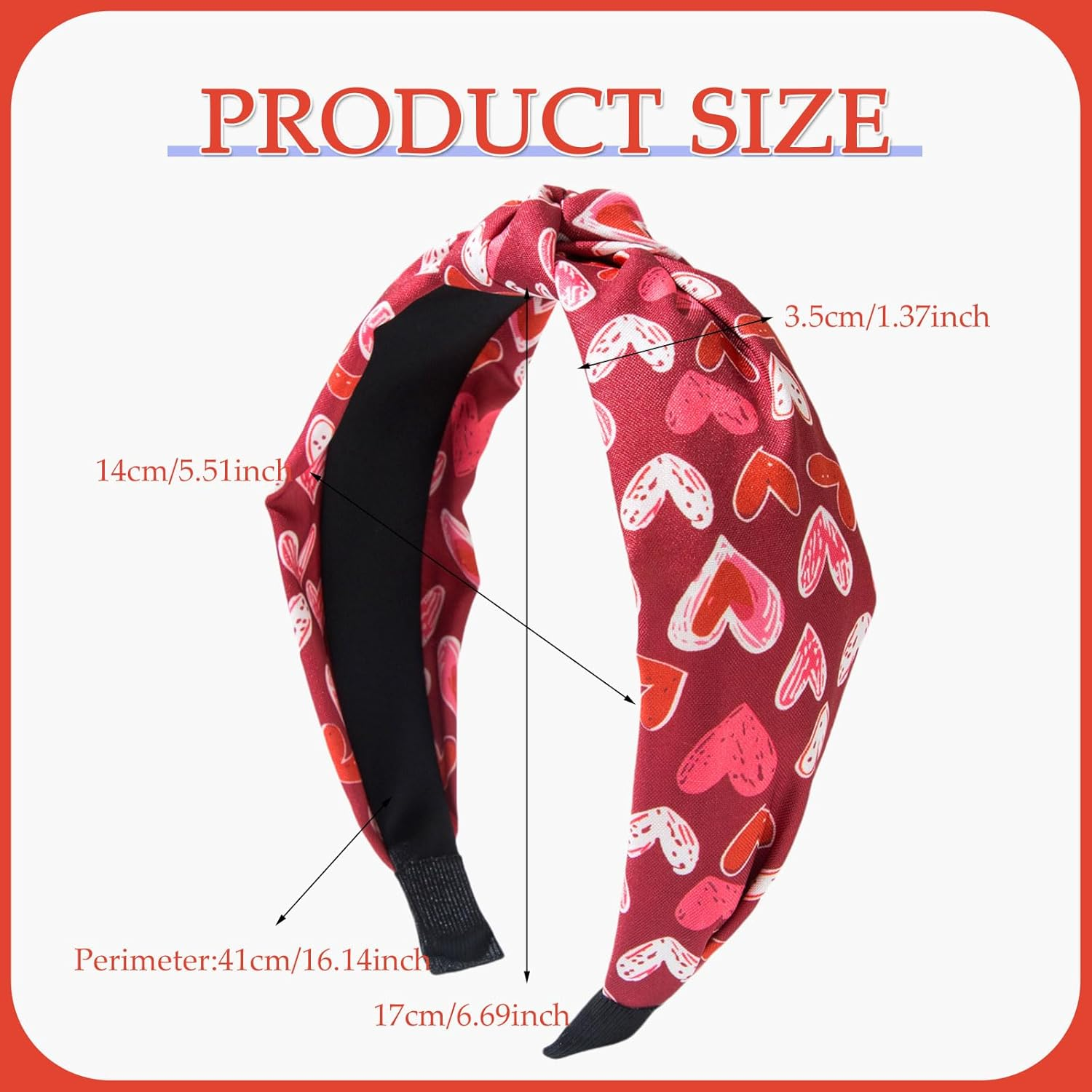 Valentines Headband for Women Girls, Graffiti Love Heart Hair Band, Pink Red Hearts Headbands Wide Knotted Non Slip Hair Accessories Valentines Day Wedding Party Supplies Romantic Decor - Style 1 image number 6