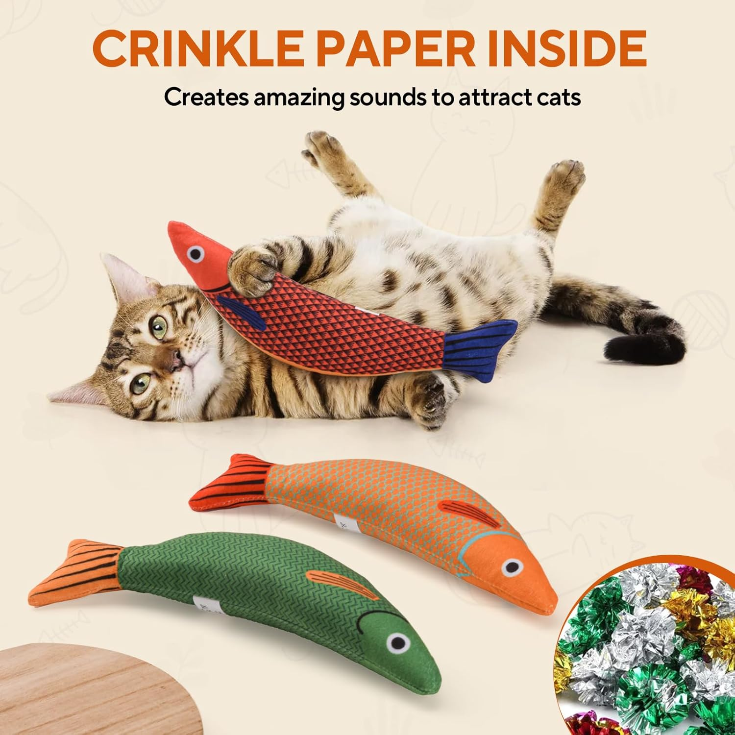 AUSCAT Cat Catnip Toys, 3PCS Catnip Fish Toy for Cats, Cat Kicker Toys with Crinkle Sound, Interactive Plush Soft Cat Toys for Indoor Cats and Kittens image number 3