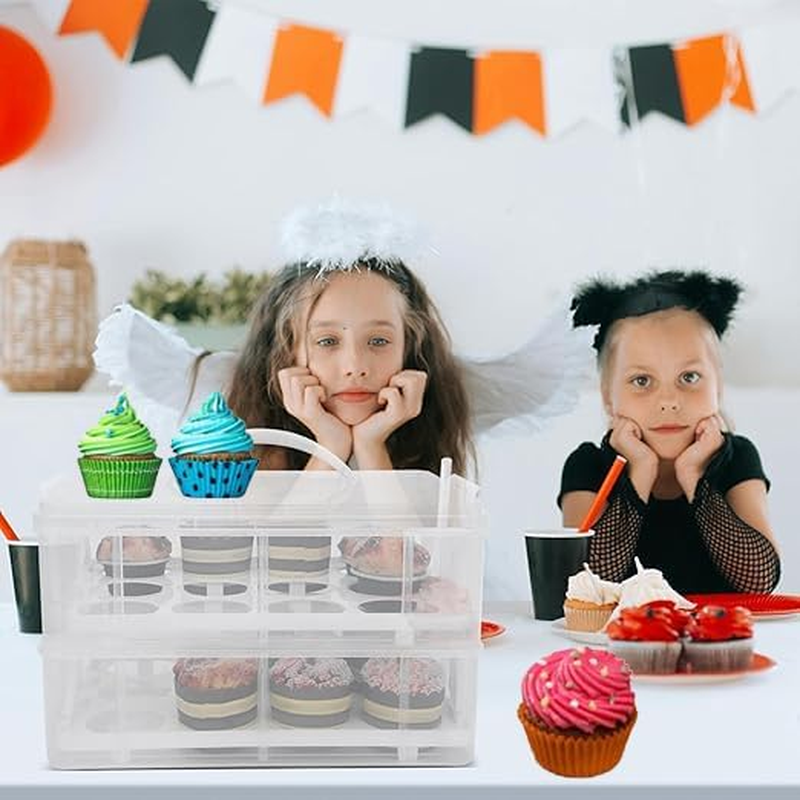 Cupcake Holder for 24 Cupcakes, Two Tier Container, Portable, Reusable, White image number 3