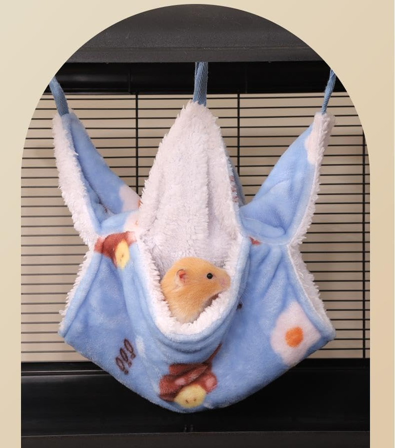 Small Animals Warm Plush Triple Bunkbed Cage Hanging Hammock Bed Hideout for Glider Ferret Squirrel Pet Hammock (Blue, S) image number 4