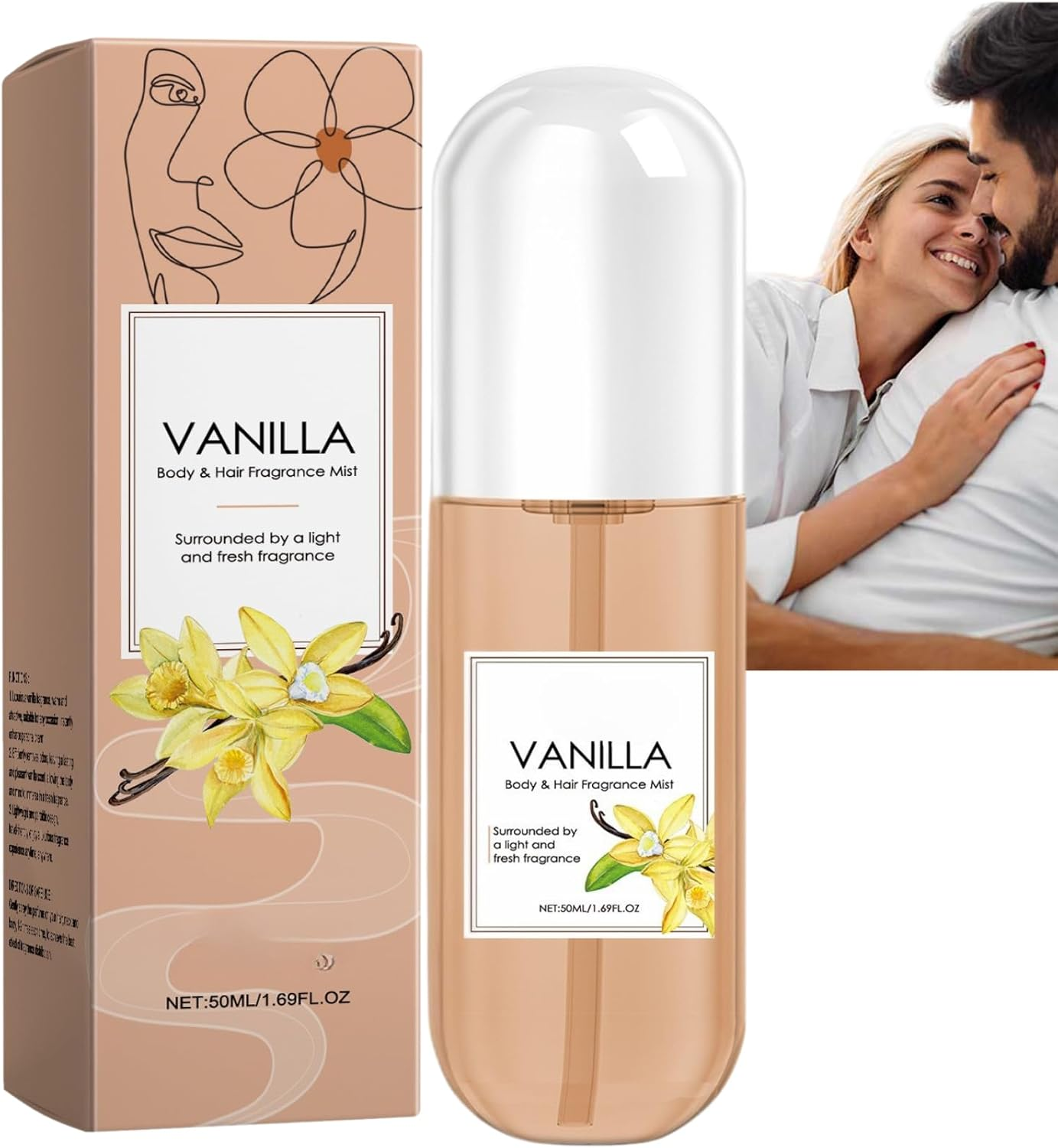 Vanilla Perfume Body & Hair Fragrance Mist, 50Ml Vanilla Body Spray for Women, Long Lasting Light Fresh Scent, Travel Size Hair Perfume Mist, Daily Refreshing Body Mist