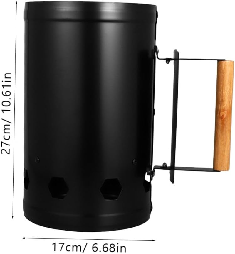 Garneck Charcoal Chimney Starter Barrel with Natural Wooden Handle Thickened Steel Burning Carbon Barrel for Outdoor BBQ Camping Six Air Inlets for Fast Ignition and Heat Random Color image number 3