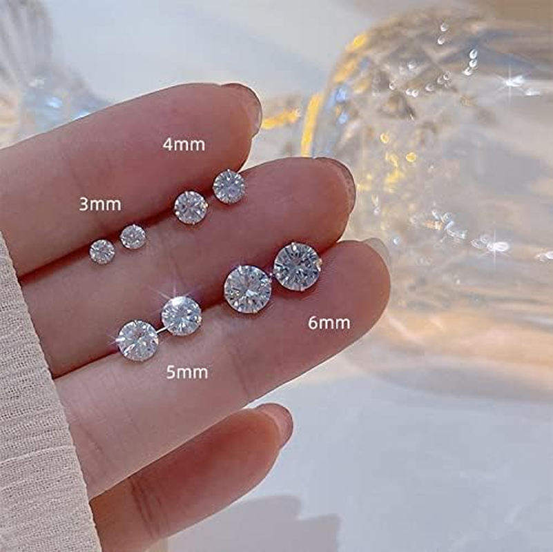 G23 Titanium Earrings Studs, Hypoallergenic Stud Earrings for Women Girls Men Sensitive Ears,Cubic Zirconia Earrings round Bright/Princess-Cut Square/Ball , Premium High Polished with Pure Titanium Backs image number 3