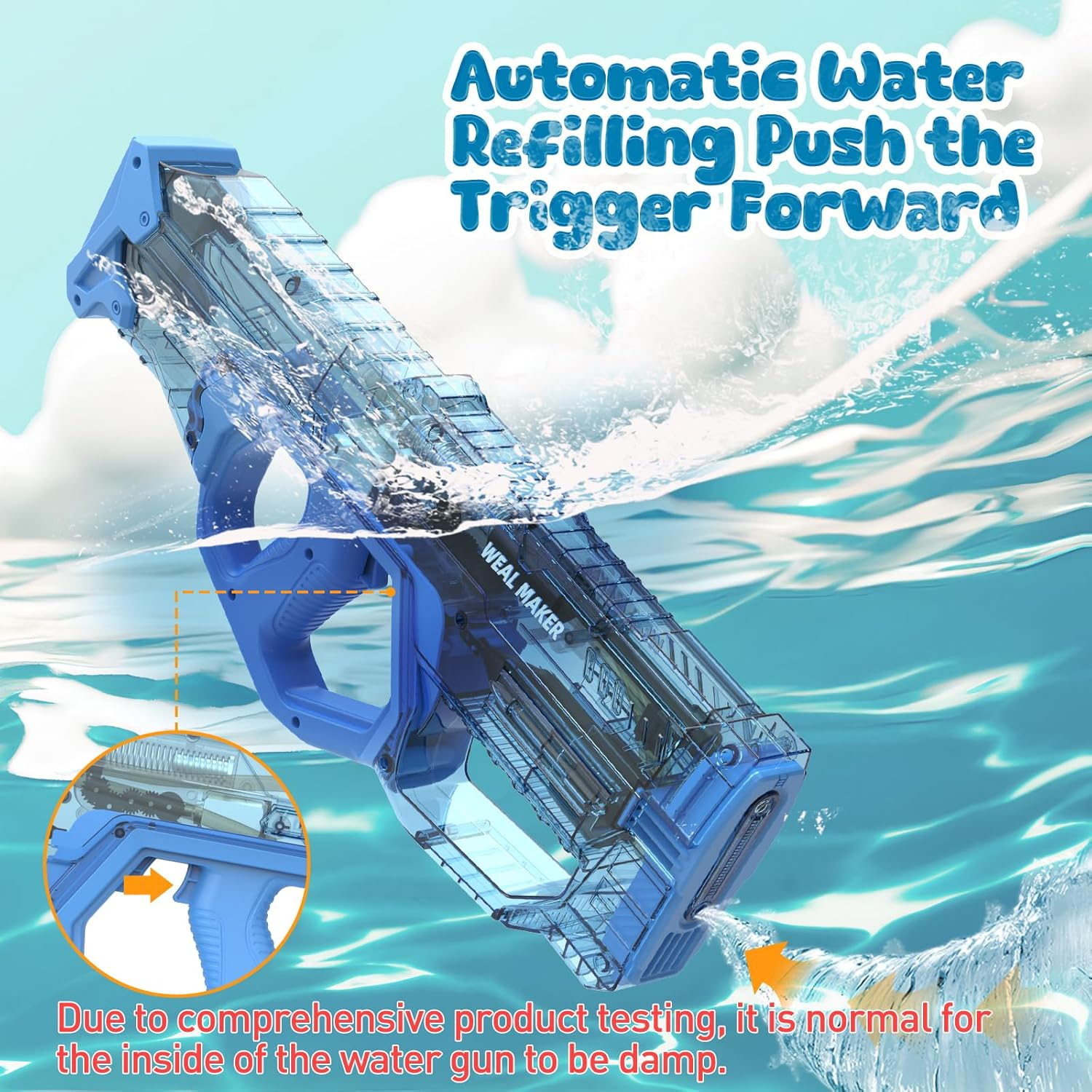 Skirfy Electric Water Guns for Adults Kids, Transparent Automatic Water Gun Waterproof,33Ft Shooting Range & Battery Powered Water Gun,Swimming Pool Beach Outdoor Toys for Kids image number 1