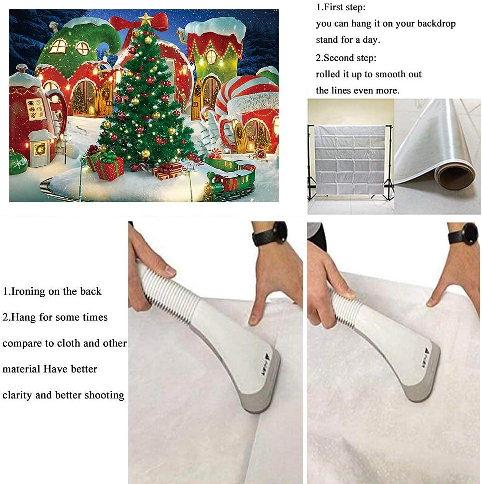 Cartoon Christmas Village Photography Backdrop Winter Snow Pine Tree Background Xmas Fairy Tale Animated Kid Party Photo Booth Banner Supplies (8X6) image number 2