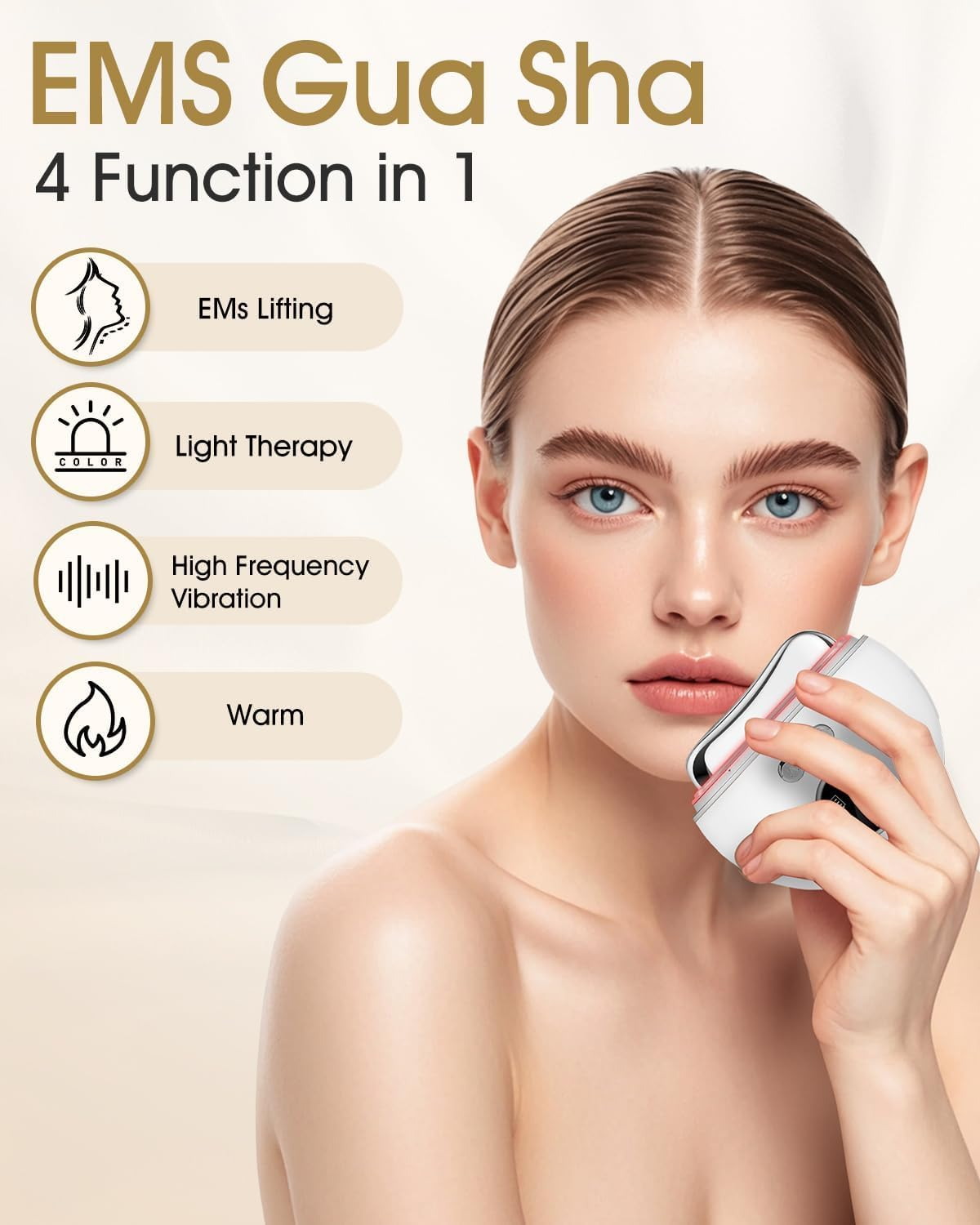 Koeay LED Gua Sha Device with 9 Intensity & 4 Modes Gua Sha Facial Tool with Heat and Vibration Portable Neck Face Massager for Anti-Aging Wrinkle Puffiness Lifting and Tightening Skin (White,4 Light) image number 4