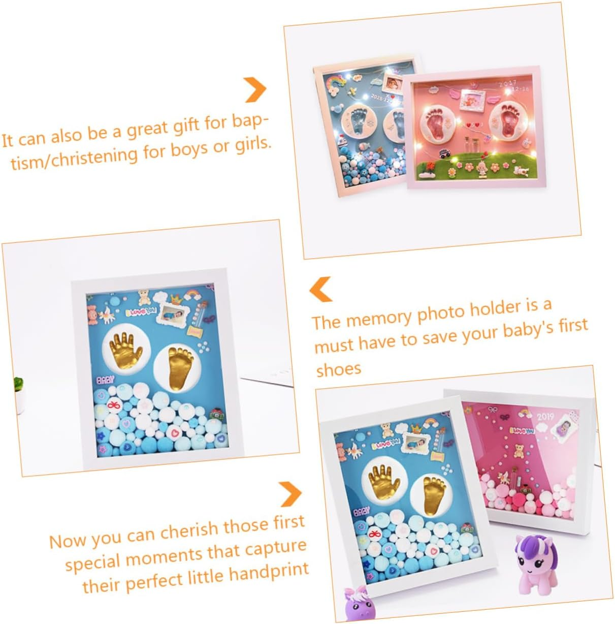 Kisangel 1 Set Handprint Footprint Keepsake Frame Kit Newborn Memory Photo Holder DIY Milestone Boys with Ink Pad Capture Precious Memories