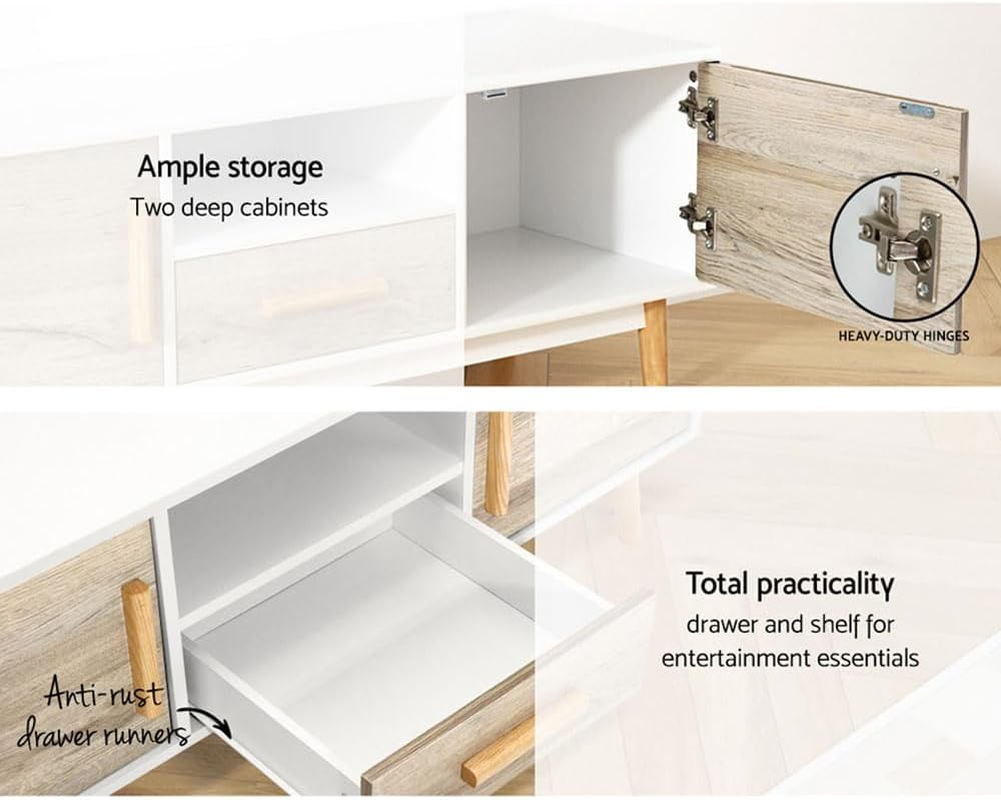 Artiss TV Unit Cabinet Entertainment Units, Wood Stand Table Cabinets Storage Shelf Organiser Cupboard Home Living Room Bedroom Furniture, with 3 Drawer White image number 4
