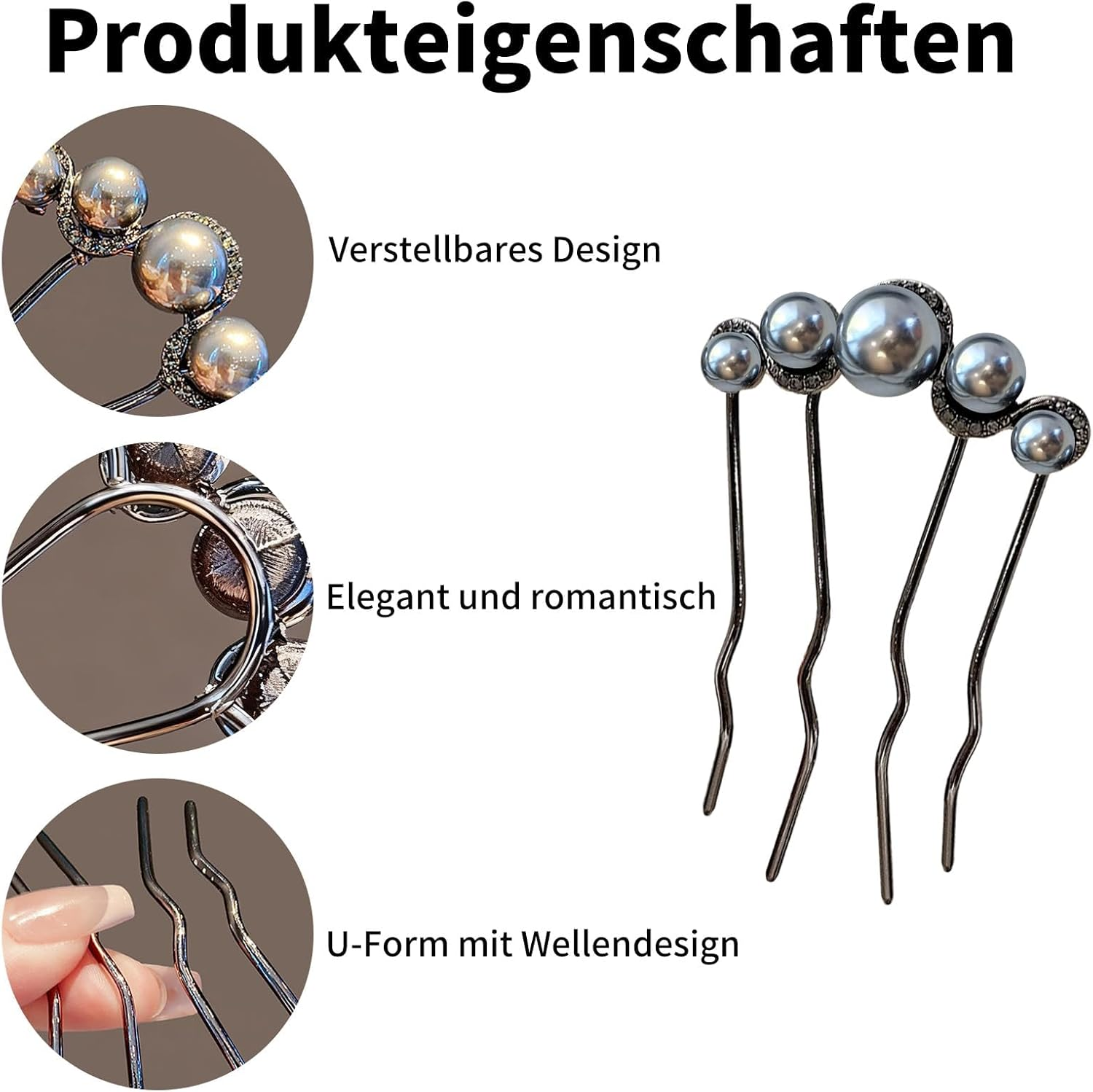 Ball Hair U Shaped Hair Pins Set, 2 Pieces, Curl Hair Comb, Four Teeth Comb, Hairstyle Comb, for Strengthening Strands, for Women, Elegant Design image number 6