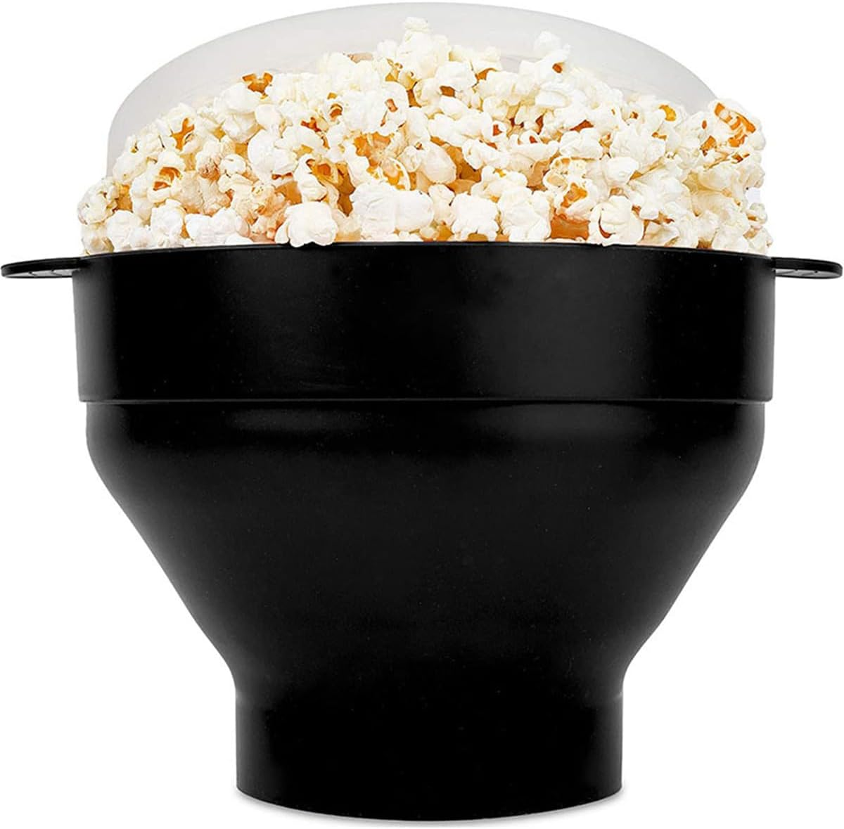 TINGJUNN Microwave Silicone Popcorn Maker Popcorn Bowl Silicone Collapsible Popcorn Maker with Lid and Handle BPA Free, Dishwasher Safe (Black)