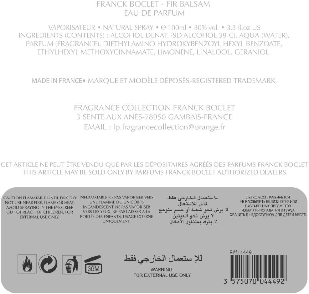 Franck Boclet Fir Balsam Eau De Parfum Spray 100Ml image number 2