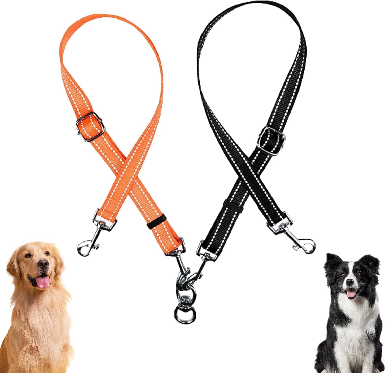 Double Dog Lead Multi 2 in 1 - Splitter for 2 Dogs, 360&deg; Rotatable, Adjustable Reflective Nylon Lead, No Tangle, Outdoor Hiking Lead for Puppies, Small, Medium, Running Training for Dog Leads
