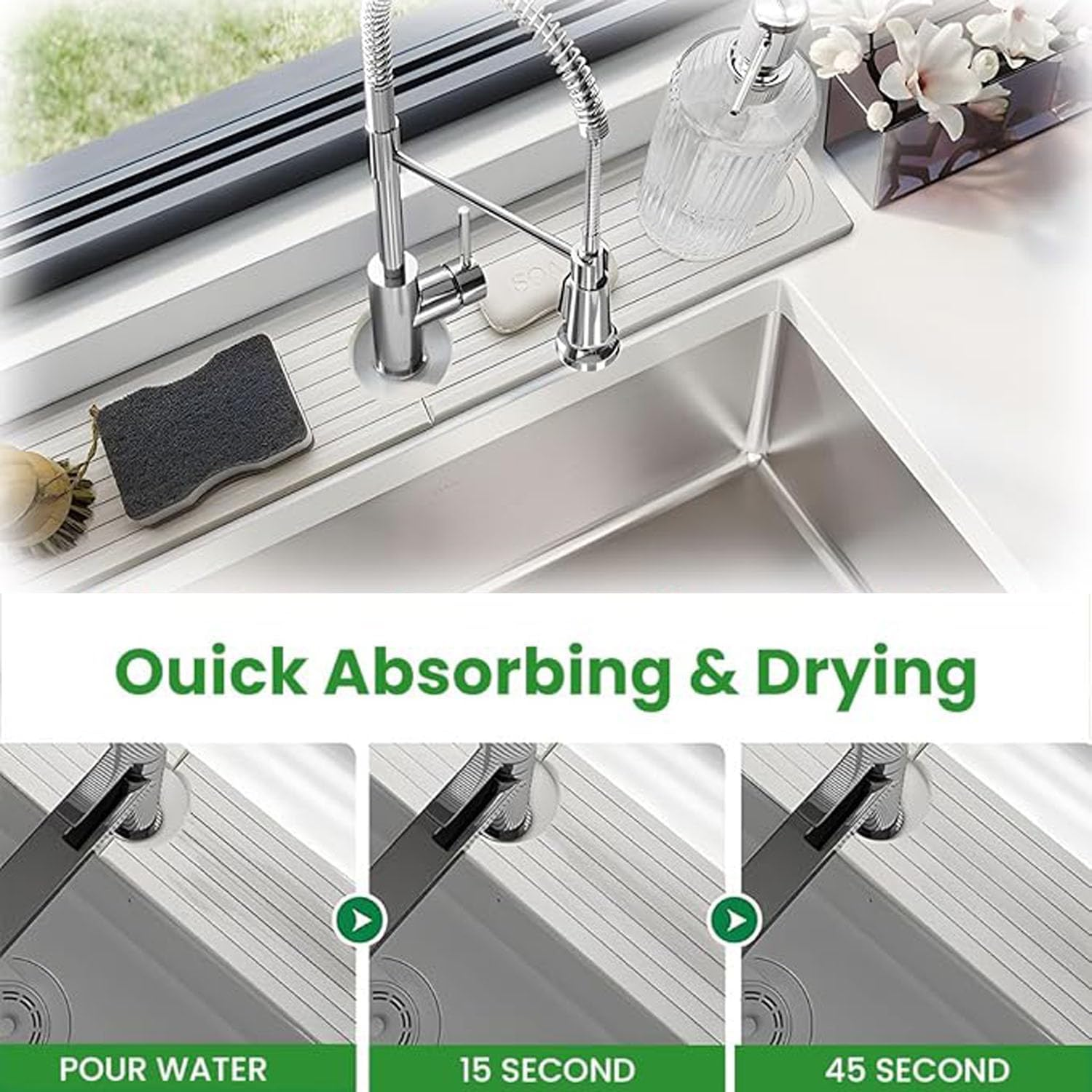 Lxcshljx 24 in Faucet Mat for Kitchen Sink, Faucet Splash Guard, Diatomite Fast Drying Stone Sink Tray, Absorbent Mat for Kitchen and Bathroom Counter, Faucet Splash Catcher, Prevents Moisture Buildup image number 1