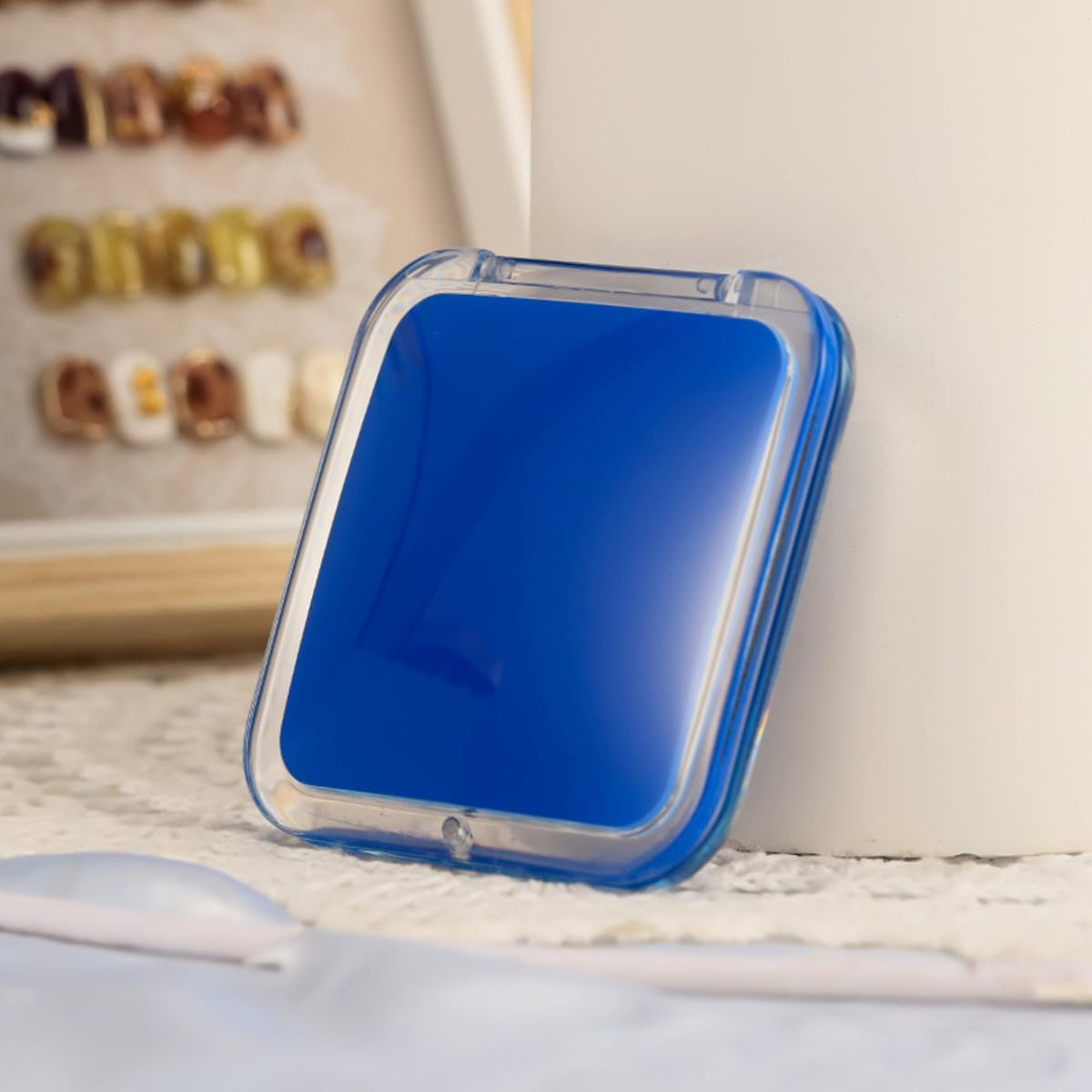 Enwye Folding Square Mini Compact Mirror, Blue Acrylic Case, Pocket Folding Design, 15X Magnification, Cosmetic Mirror for Travel image number 6