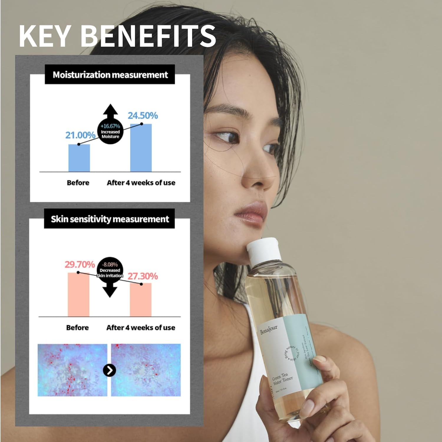 [Bonajour]Organic Green Tea & Hyaluronic Acid Facial Toner for Dry Skin - Vegan Cosmetics, 100% Pure Natural Moisturizer & High Moisture Type, anti Aging, anti Wrinkle, 6.9 Fl. Oz image number 2