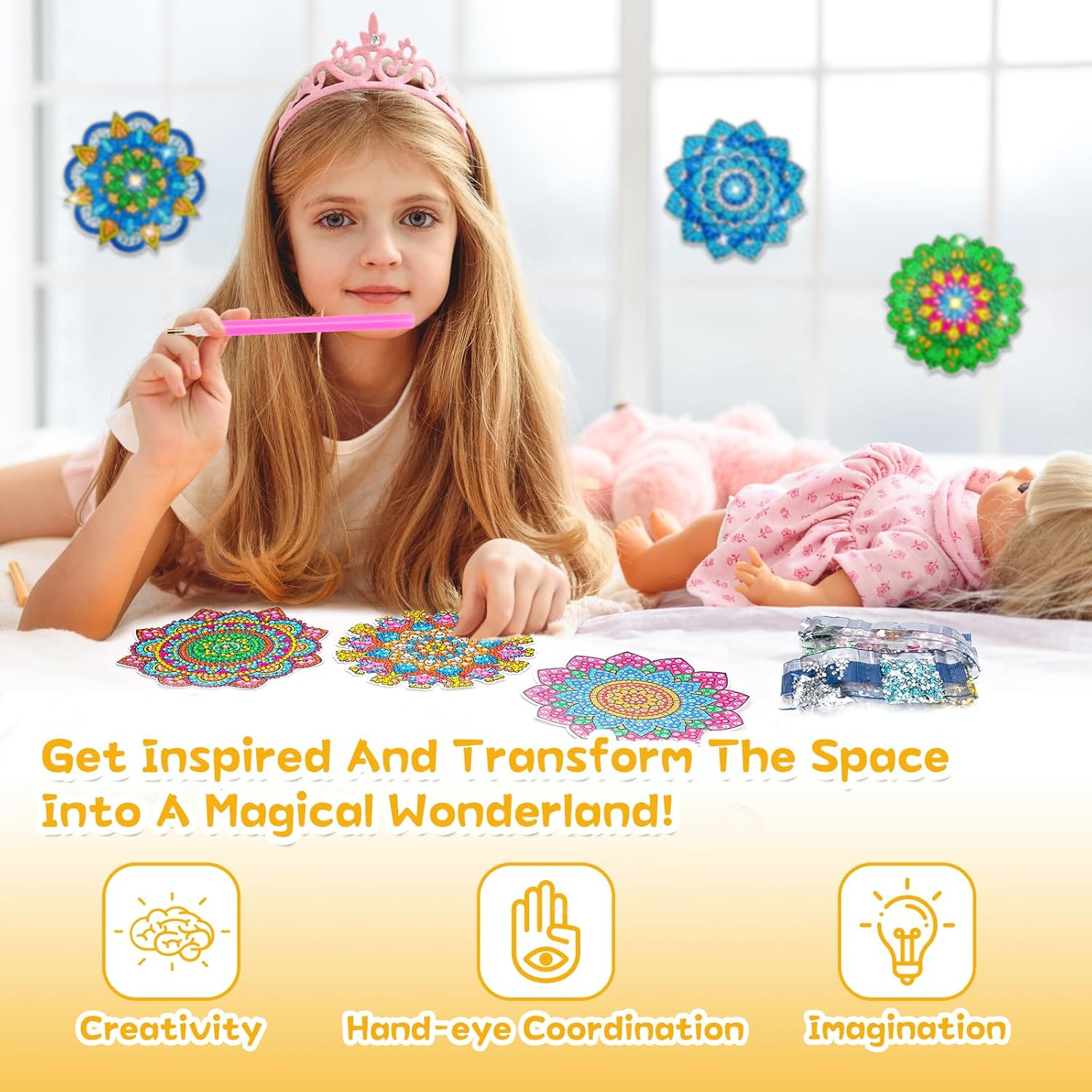 Art and Craft for Kids Aged 6-9: Birthday Presents for 7 8 Year Old Kids Art Craft Kits, 6 7 8 9 Year Old Boys Girls Gift Ideas Mandalas Window Diamond Stickers Art (Multicolored)