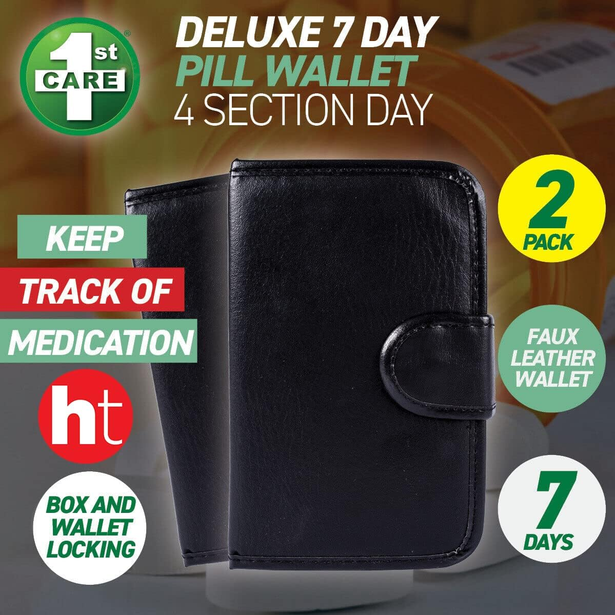 [2PCE] 1St Care Pill Wallet Storage with Leather Case, Compact and Convenient Design for Organizing and Transporting Your Medications , Ideal for Travel, Home, and Office Use image number 2