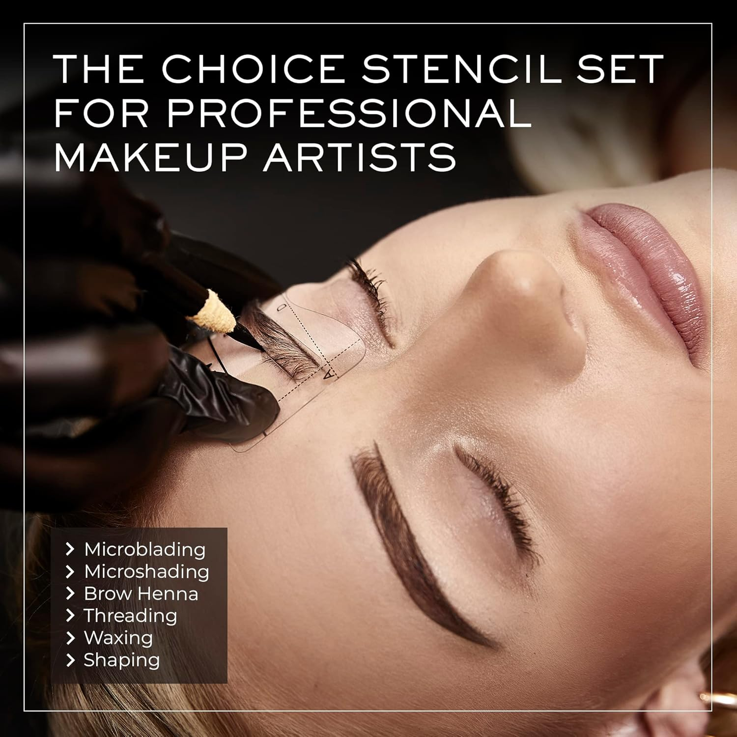 MADLUVV Best Eyebrow Shaping Stencil Kit, Set of 6 Plastic Reusable Stencils for Semi Permanent Microblading Tattoo & Makeup Artists with Pencil & Microblades (On the DL) image number 1