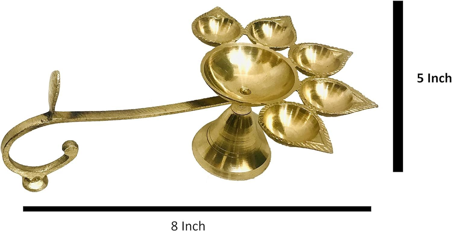 Panch Diya for Pooja Brass Aarti Deepam Navaratri Diya Navratri Pooja Housewarming Diwali Puja Jyot Size- 8 Inch with Handle