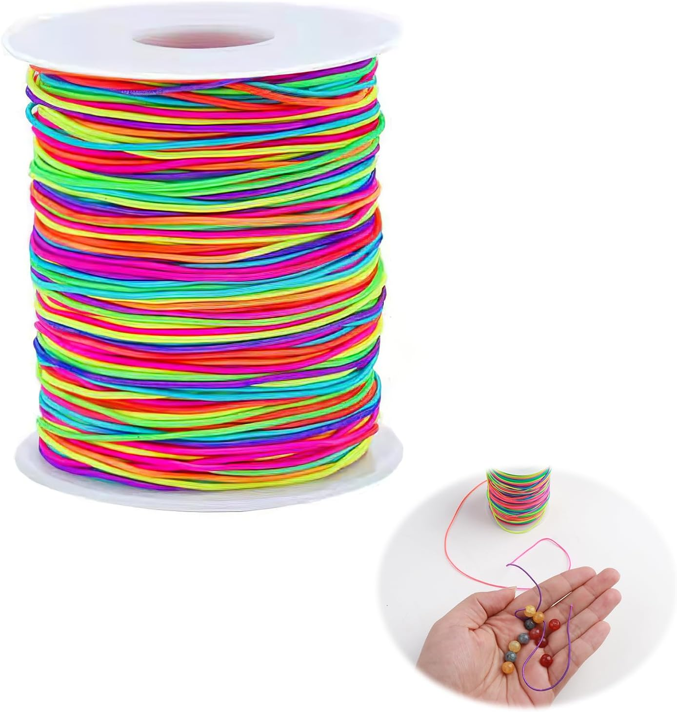 100M Rainbow Elastic Beading Cords 1Mm for Kids Crafts, Pony Bead String, Stretchy Craft Cord for Bracelets and Necklaces, Durable and Colorful Elastic Thread for Jewelry Making image number 2