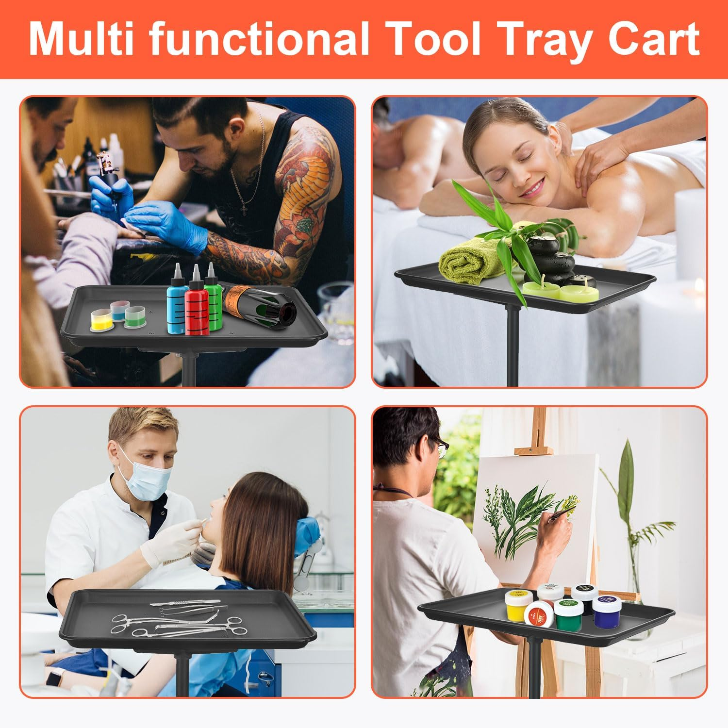 Salon Tray Cart Salon Rolling Tray, Tattoo Tray with Wheels Adjustable Height, Service Storage Tray Trolley for Beauty Clinic Spa image number 6