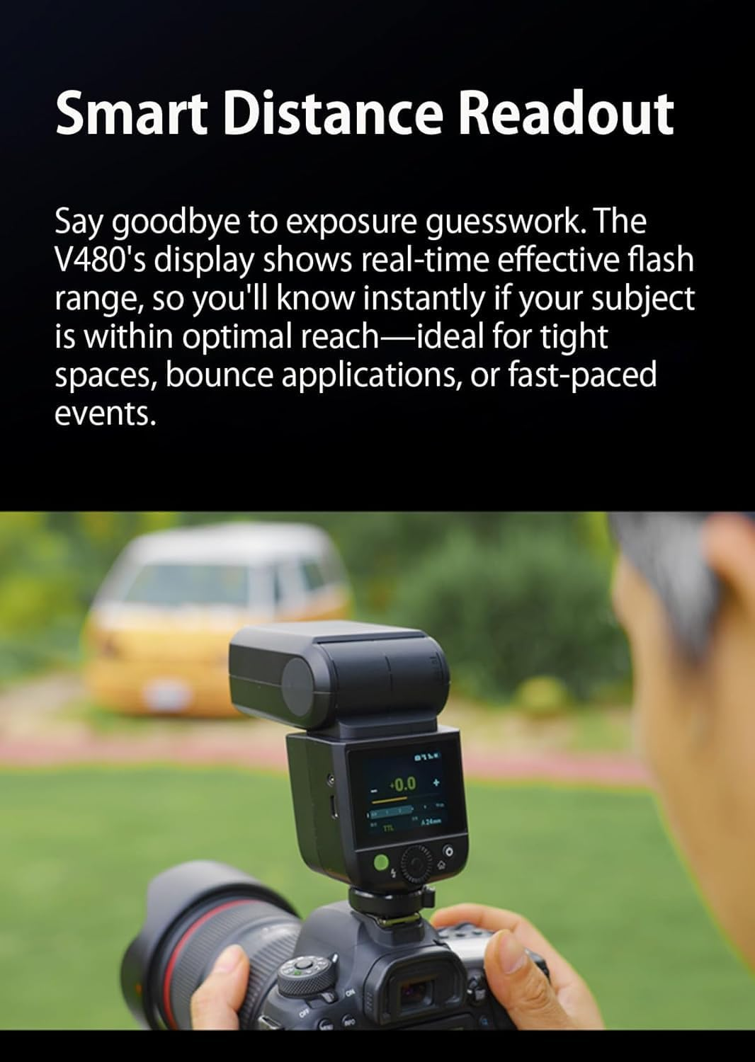 Godox V480C V480 C TTL Flash for Canon, Gn50/1.7S Recycle/650 Flash Times/Hss/Smart Distance Readout/10 Level LED Modeling Lamp/2.0" Touchscreen/2.4G Wireless System/Ttl Camera Flash for Canon