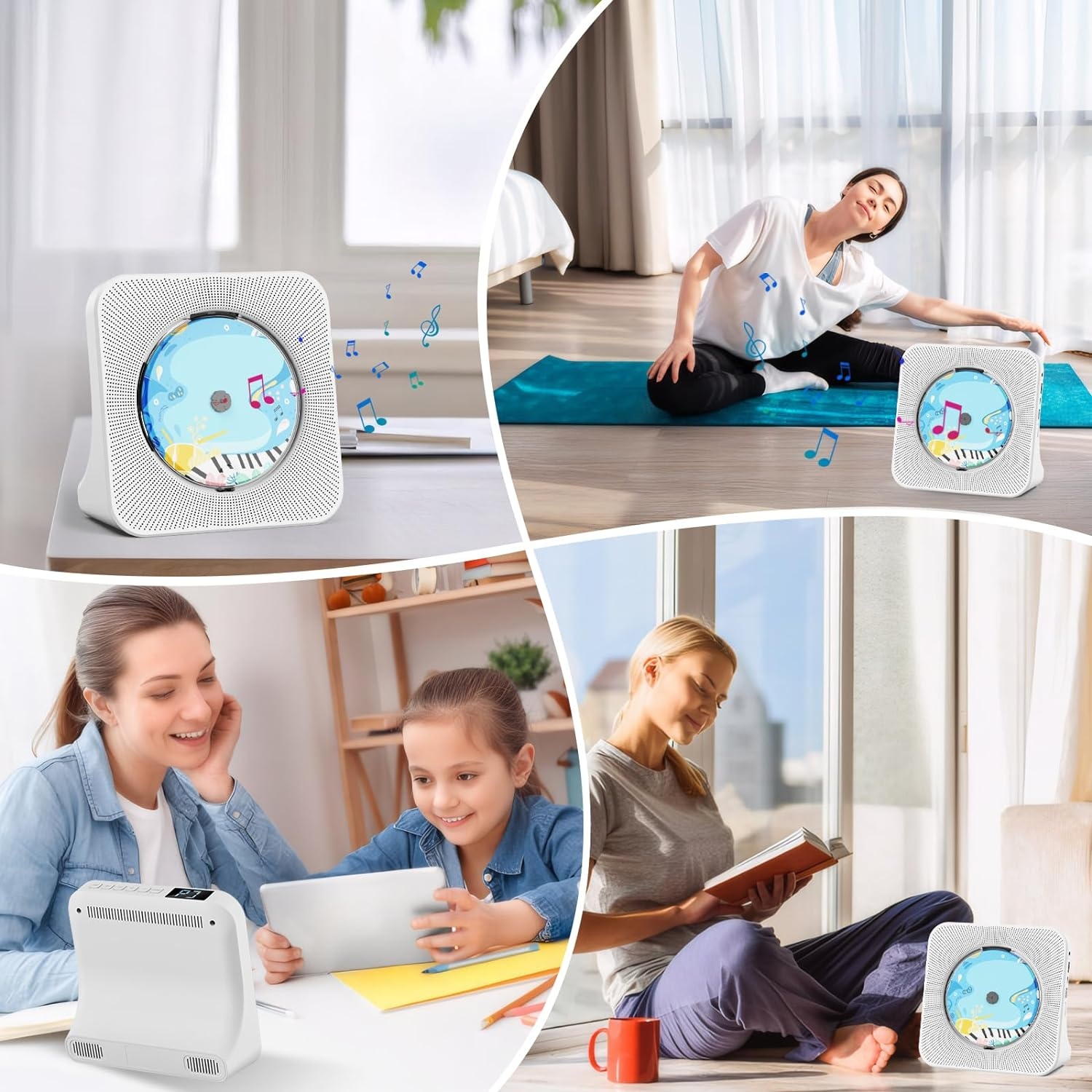 Qoosea CD Player Bluetooth Desktop CD Player with Speakers Portable CD Players for Home Kpop CD Player Bluetooth Receiver and Transmitter with LED Screen AUX Port FM Radio USB Port IR Remote Control image number 3