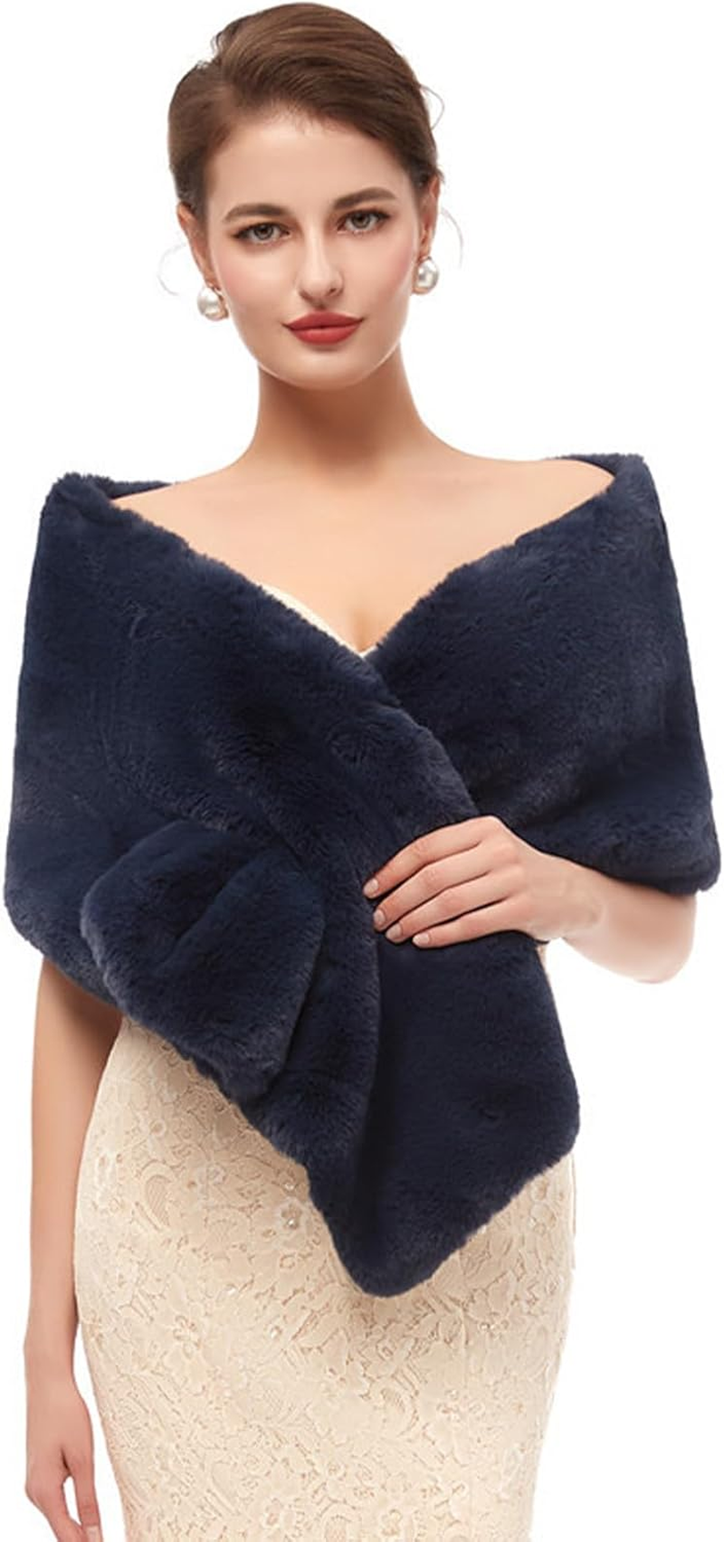 Faux Fur Shawl Wraps for Women Winter Scarf for Wedding Stole Shrug Fur Cape 1920S for Bride and Bridesmaids Wedding Evening Dresses（Blue), Blue, Medium
