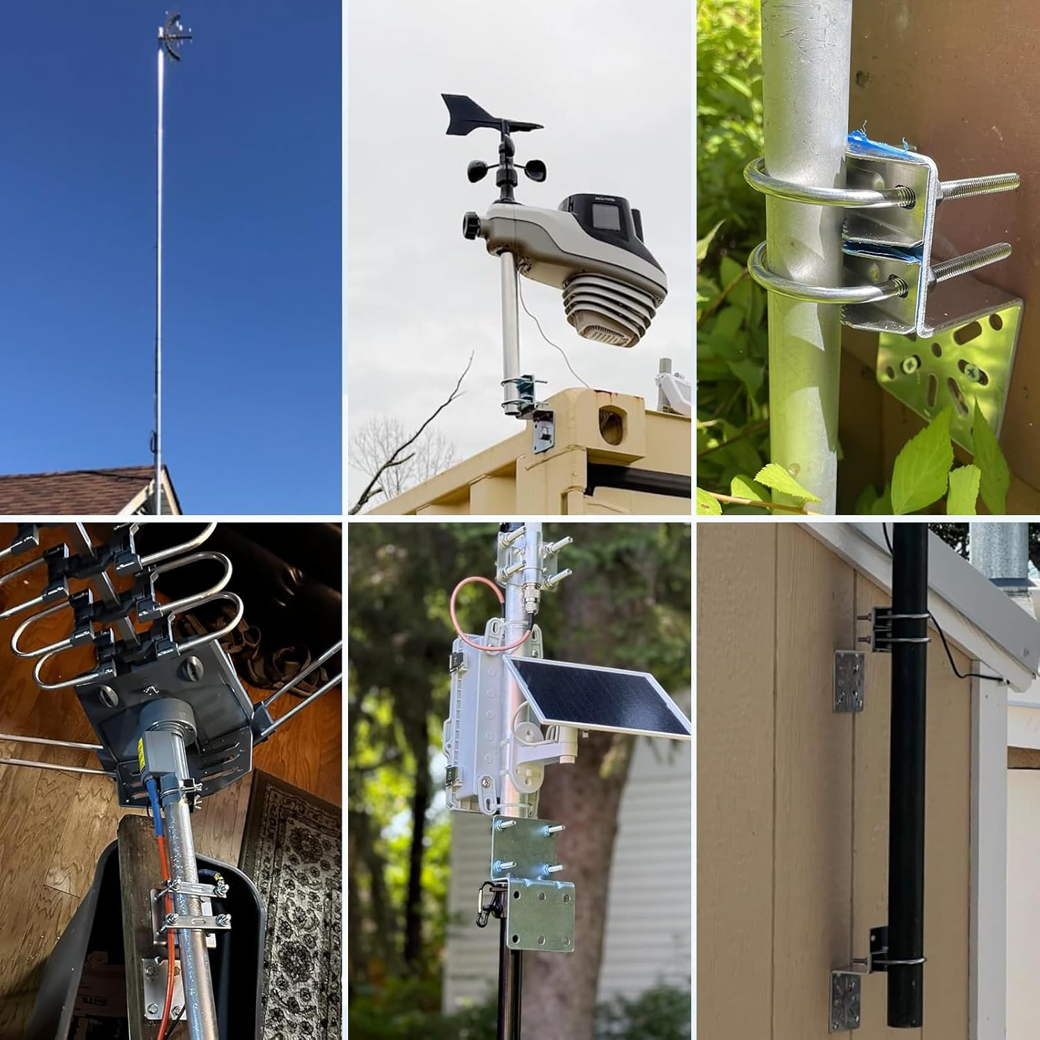 Antenna Pole Mount Bracket Kits - 2 Set Antenna Pole Mast Mount Bracket with U-Bracket Assembly + 4 Screws for outside Home Antenna Pole Holder image number 6