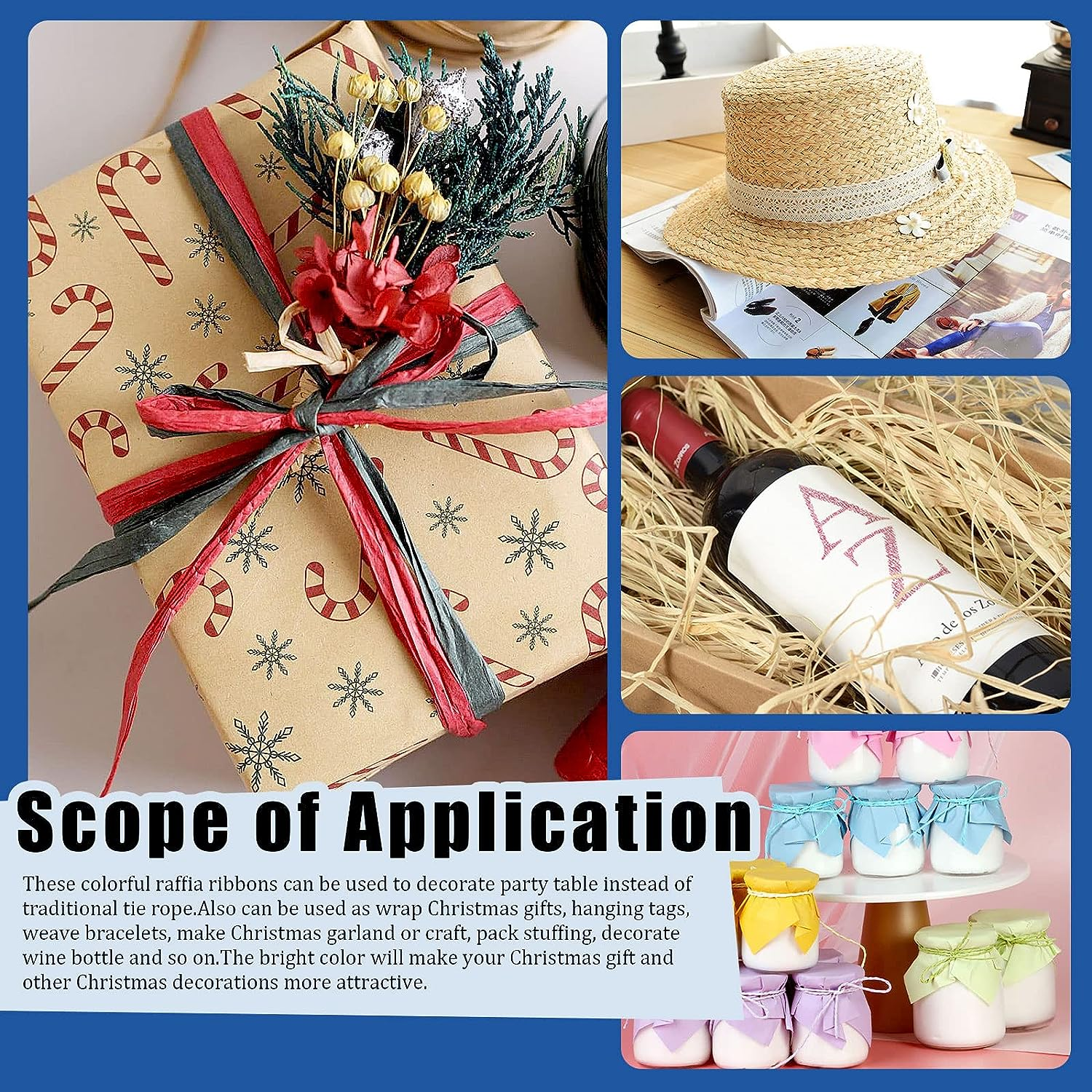 Glarks 200M Raffia Ribbon with Scissors Set, Red Paper Craft String, Natural Kraft Packing Twine for Gift Wrapping and Crafting Supplies - Black image number 6