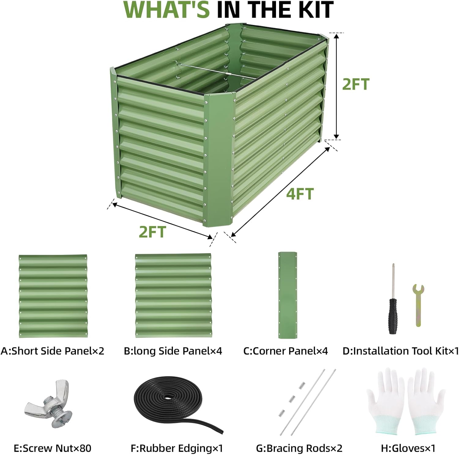 WILLOW WEAVE 4X2X2 Ft Raised Garden Bed - Galvanized Deep Root Planter Box for Outdoor Gardening of Vegetables, Flowers, Herbs, and Succulents with Wing Nuts and Safety Edges - Olive Green image number 2