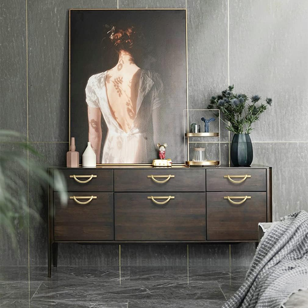 DAPANIY Brushed Gold Cabinet Pulls Drawer Pulls, Half Moon Shape Pulls Gold Drawer Dresser Kitchen Handles Antique Cupboard Door Handles, 4Packs 96Mm image number 6